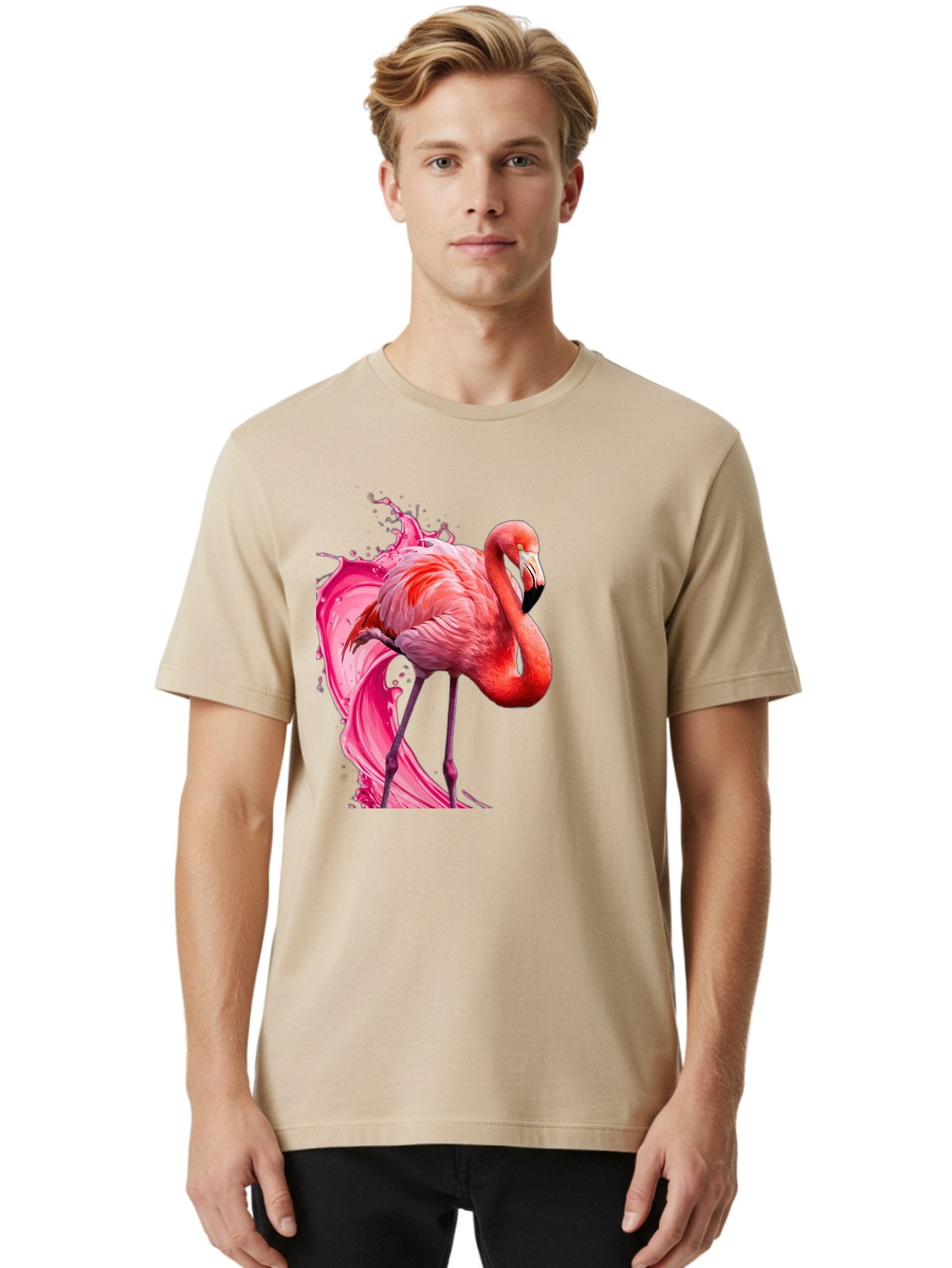 Flamingo-Splash-1 Men'S Graphic Tee, 100% Cotton, Comfortable Casual Summer Wear, Machine Washable, Vintage Camera, Old Camera, Antique Camera, Black Camera, Classic Photography, Photography Equipment, Nostalgic Device, Film Camera, Camera Art Bak598 21