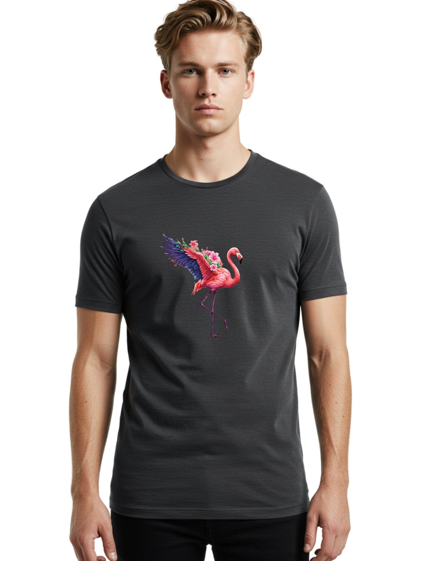 Flamingo-With-Flowers-1 Men'S Graphic Tee, 100% Cotton, Comfortable Casual Summer Wear, Machine Washable, Vintage Camera, Old Camera, Antique Camera, Black Camera, Classic Photography, Photography Equipment, Nostalgic Device, Film Camera, Bak600 18