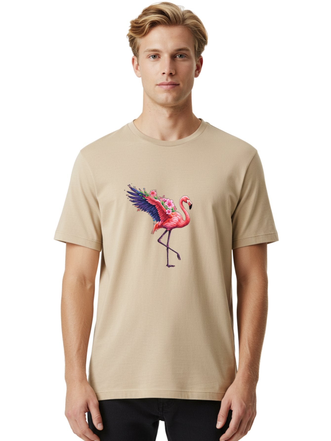 Flamingo-With-Flowers-1 Men'S Graphic Tee, 100% Cotton, Comfortable Casual Summer Wear, Machine Washable, Vintage Camera, Old Camera, Antique Camera, Black Camera, Classic Photography, Photography Equipment, Nostalgic Device, Film Camera, Bak600 23