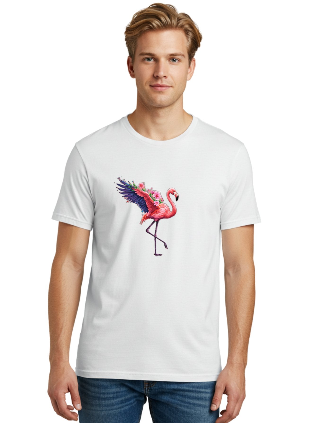 Flamingo-With-Flowers-1 Men'S Graphic Tee, 100% Cotton, Comfortable Casual Summer Wear, Machine Washable, Vintage Camera, Old Camera, Antique Camera, Black Camera, Classic Photography, Photography Equipment, Nostalgic Device, Film Camera, Bak600 17