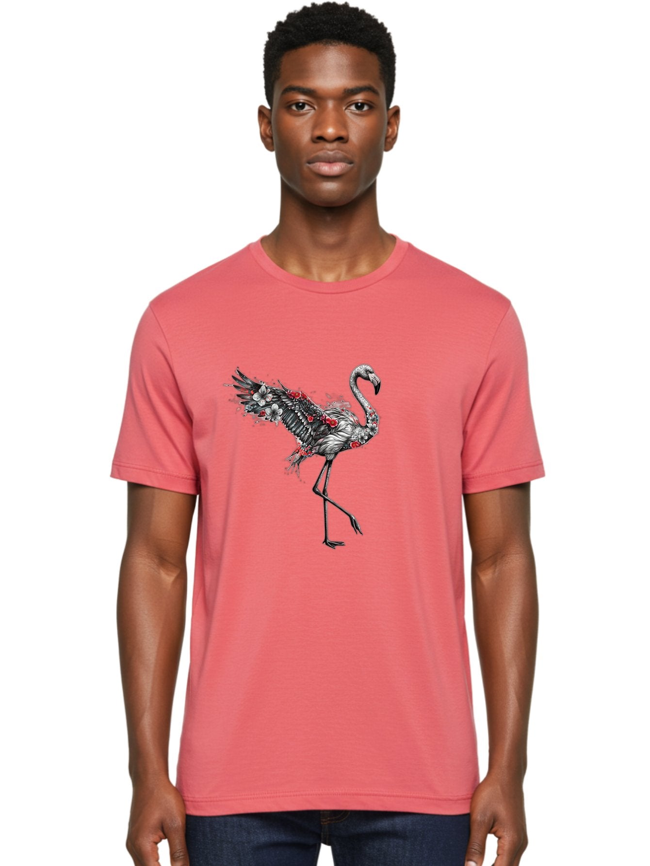 Flamingo-With-Flowers-2 Men'S Graphic Tee, 100% Cotton, Comfortable Casual Summer Wear, Machine Washable, Vintage Camera, Old Camera, Antique Camera, Black Camera, Classic Photography, Photography Equipment, Nostalgic Device, Film Camera, Bak601 30