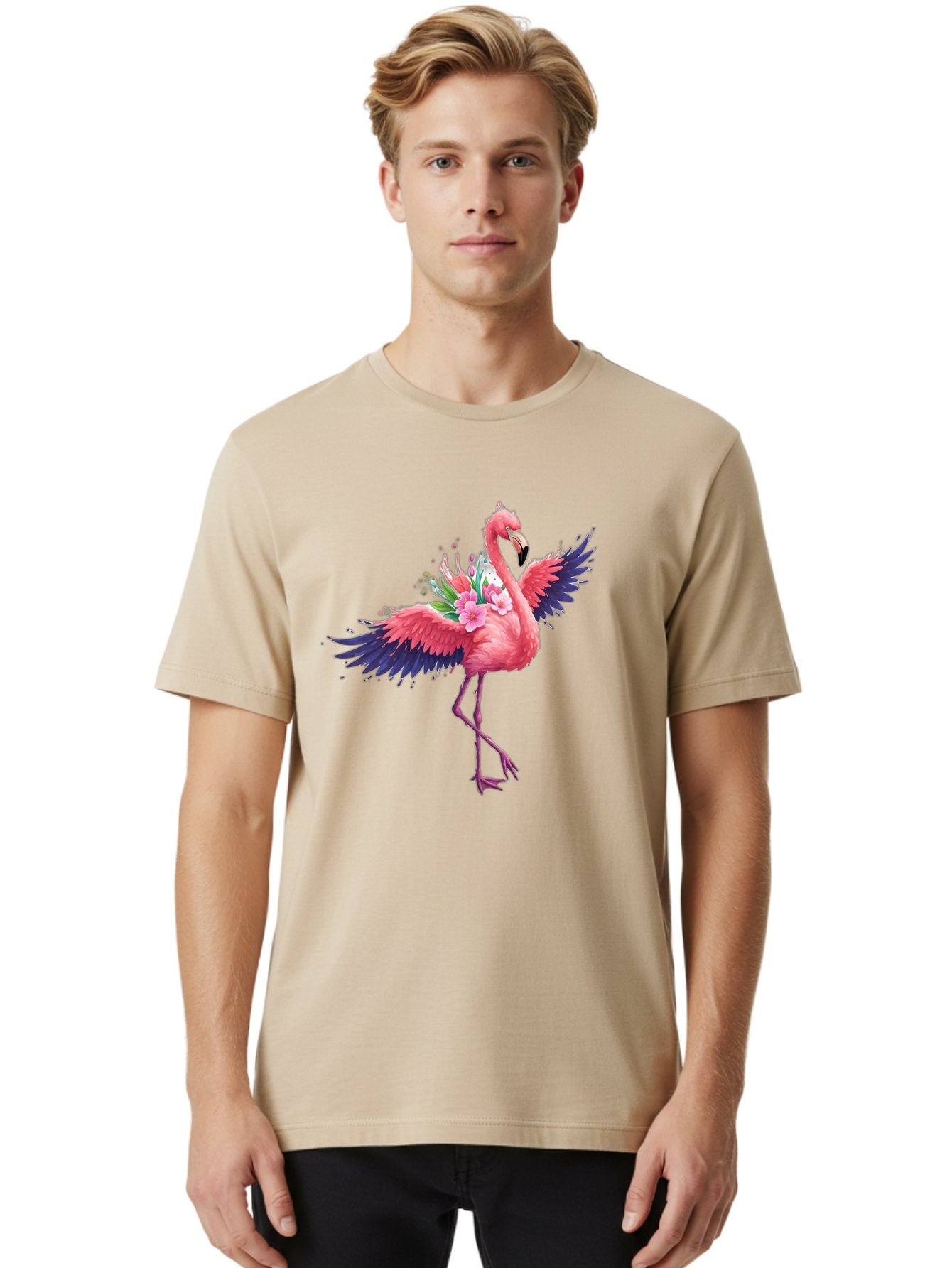 Flamingo-With-Flowers-3 Men'S Graphic Tee, 100% Cotton, Comfortable Casual Summer Wear, Machine Washable, Vintage Camera, Old Camera, Antique Camera, Black Camera, Classic Photography, Photography Equipment, Nostalgic Device, Film Camera, Bak602 20