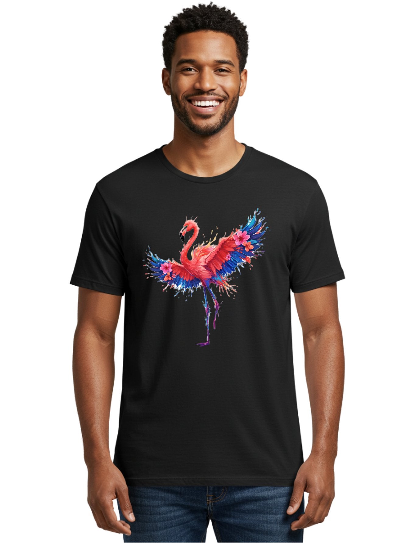 Flamingo-With-Flowers Men'S Graphic Tee, 100% Cotton, Comfortable Casual Summer Wear, Machine Washable, Vintage Camera, Old Camera, Antique Camera, Black Camera, Classic Photography, Photography Equipment, Nostalgic Device, Film Camera, Bak603 18