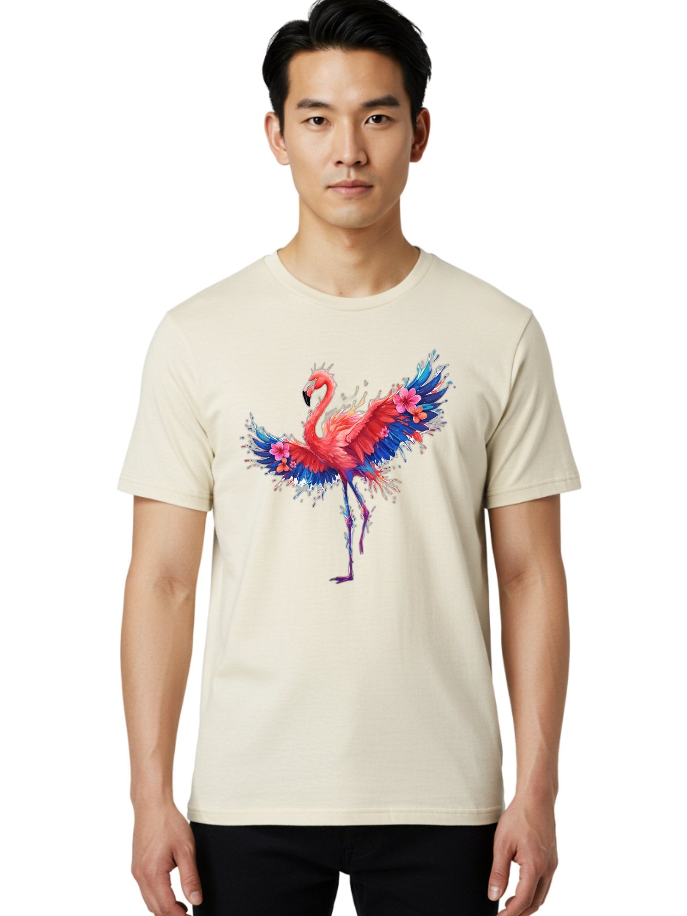 Flamingo-With-Flowers Men'S Graphic Tee, 100% Cotton, Comfortable Casual Summer Wear, Machine Washable, Vintage Camera, Old Camera, Antique Camera, Black Camera, Classic Photography, Photography Equipment, Nostalgic Device, Film Camera, Bak603 30