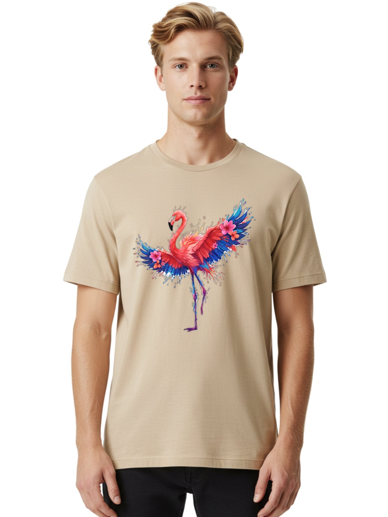 Flamingo-With-Flowers Men'S Graphic Tee, 100% Cotton, Comfortable Casual Summer Wear, Machine Washable, Vintage Camera, Old Camera, Antique Camera, Black Camera, Classic Photography, Photography Equipment, Nostalgic Device, Film Camera, Bak603 16