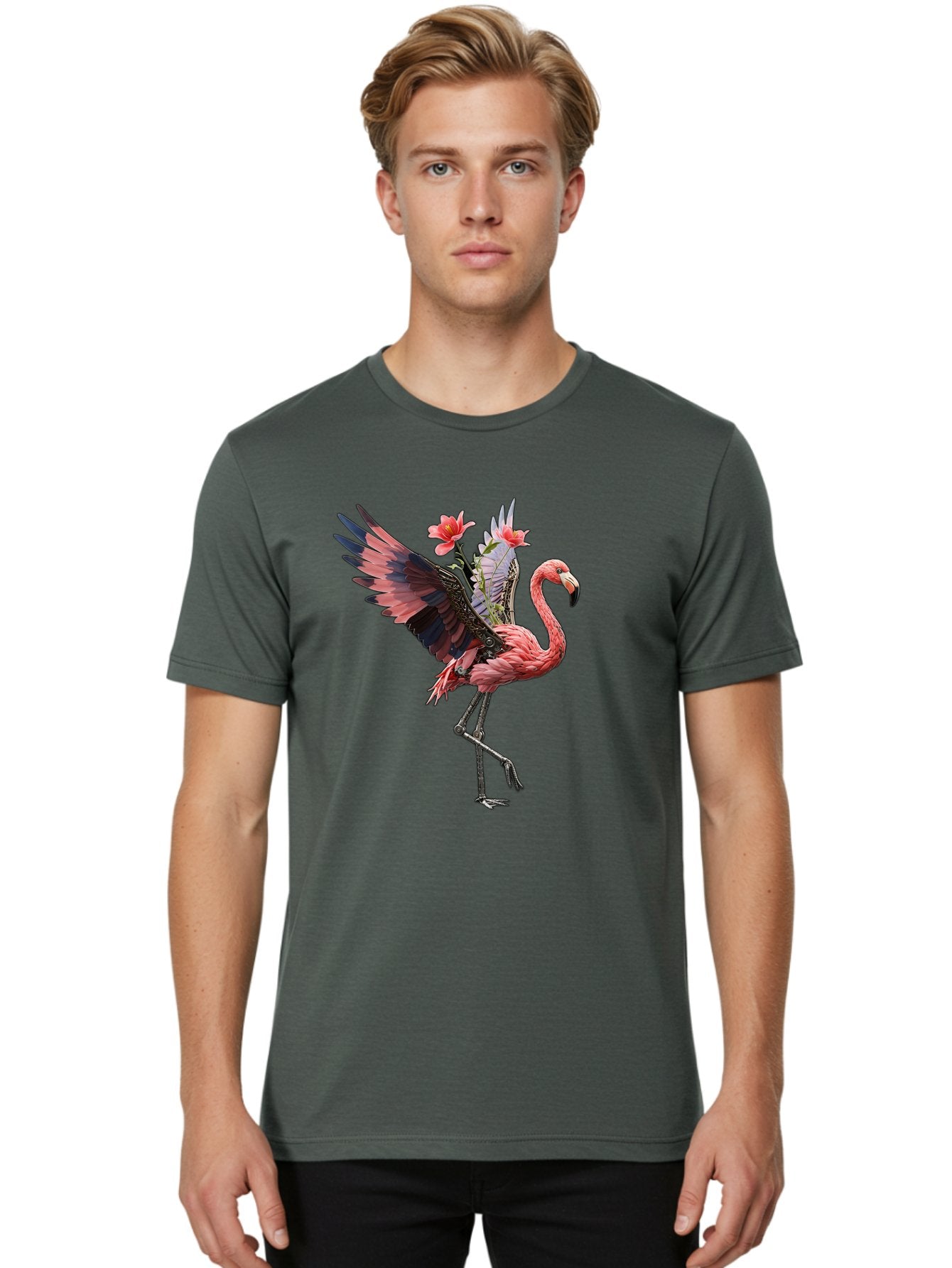 Flamingo-With-Robot-Parts Men'S Graphic Tee, 100% Cotton, Comfortable Casual Summer Wear, Machine Washable, Vintage Camera, Old Camera, Antique Camera, Black Camera, Classic Photography, Photography Equipment, Nostalgic Device, Film Camera, Bak604 29