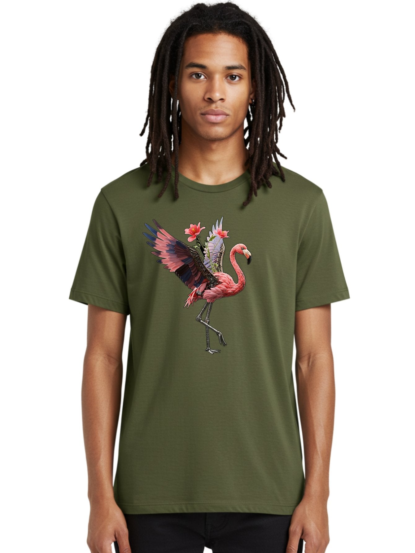 Flamingo-With-Robot-Parts Men'S Graphic Tee, 100% Cotton, Comfortable Casual Summer Wear, Machine Washable, Vintage Camera, Old Camera, Antique Camera, Black Camera, Classic Photography, Photography Equipment, Nostalgic Device, Film Camera, Bak604 26