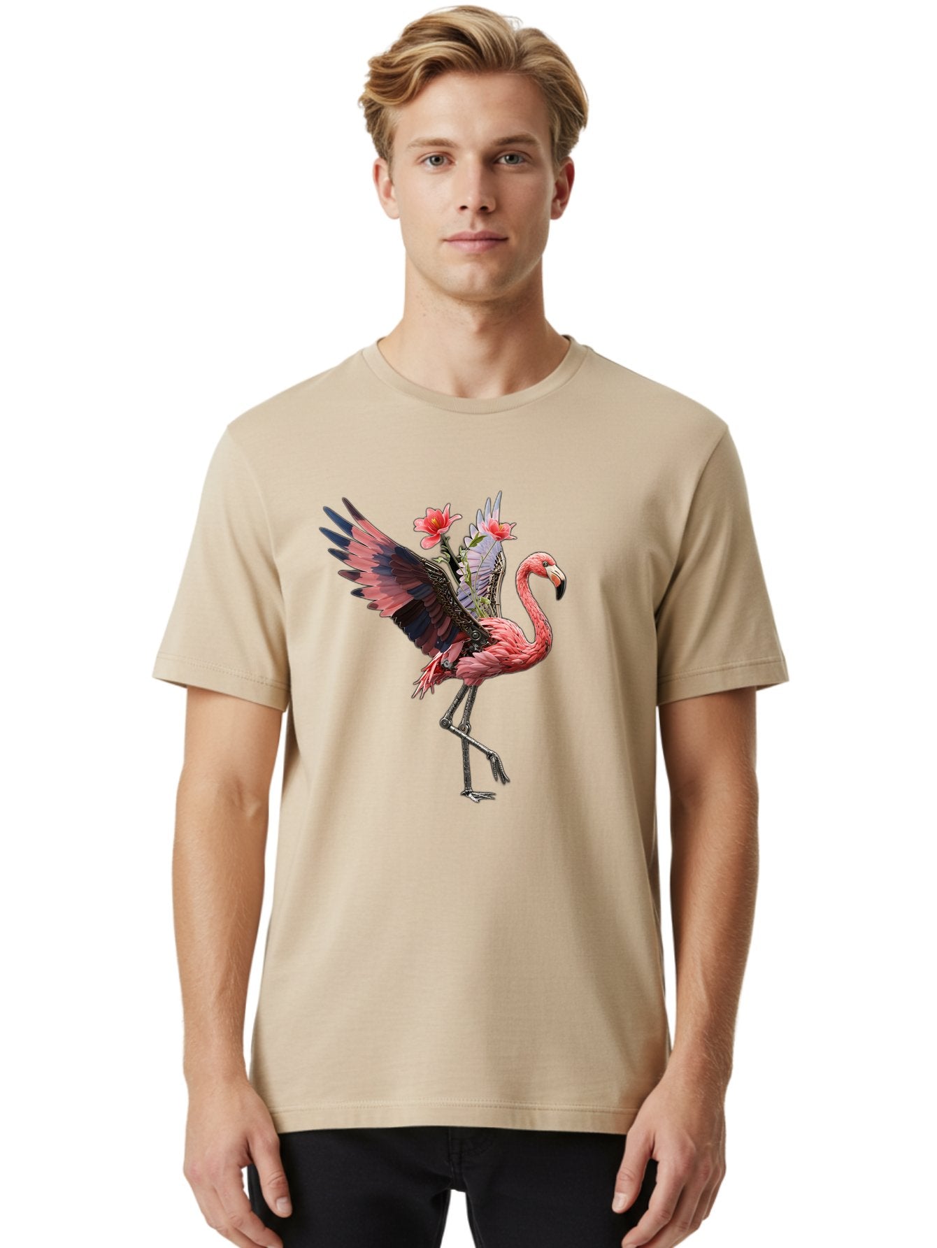 Flamingo-With-Robot-Parts Men'S Graphic Tee, 100% Cotton, Comfortable Casual Summer Wear, Machine Washable, Vintage Camera, Old Camera, Antique Camera, Black Camera, Classic Photography, Photography Equipment, Nostalgic Device, Film Camera, Bak604 22