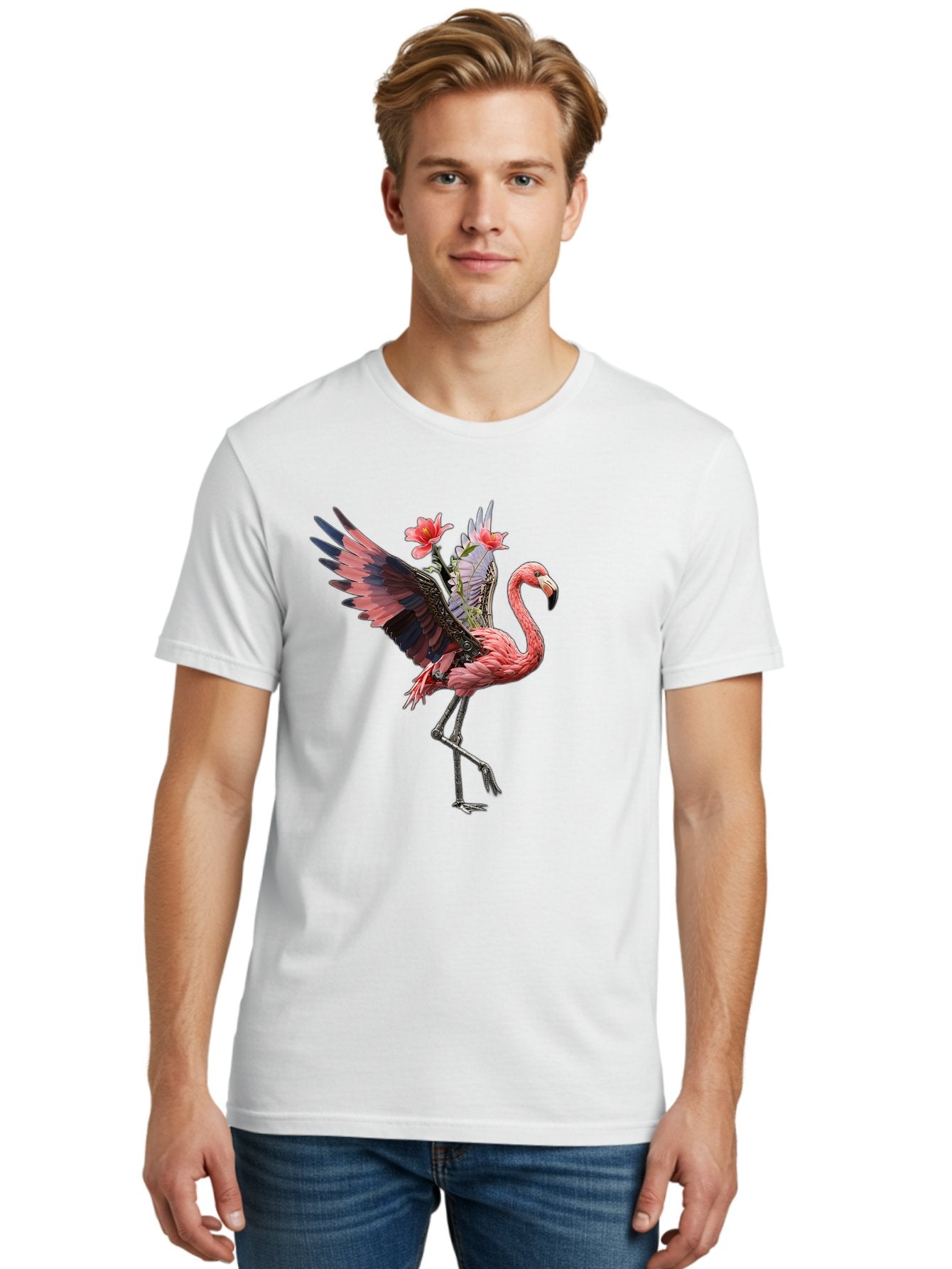 Flamingo-With-Robot-Parts Men'S Graphic Tee, 100% Cotton, Comfortable Casual Summer Wear, Machine Washable, Vintage Camera, Old Camera, Antique Camera, Black Camera, Classic Photography, Photography Equipment, Nostalgic Device, Film Camera, Bak604 28