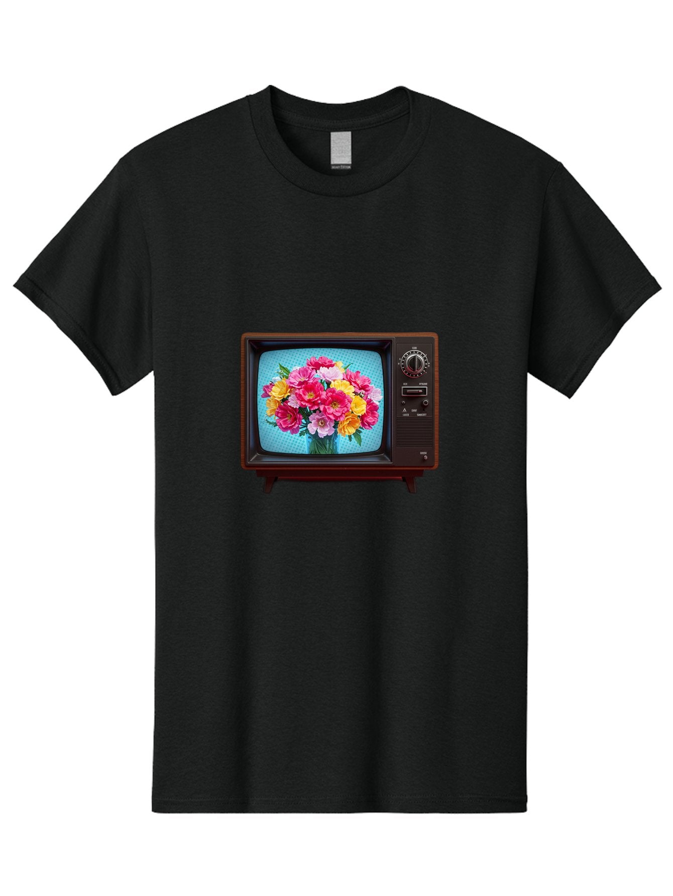Floral-Bouquet-Tv Men'S Graphic Tee, 100% Cotton, Comfortable Casual Summer Wear, Machine Washable, Vintage Camera, Old Camera, Antique Camera, Black Camera, Classic Photography, Photography Equipment, Nostalgic Device, Film Camera, Camera Art Bak607