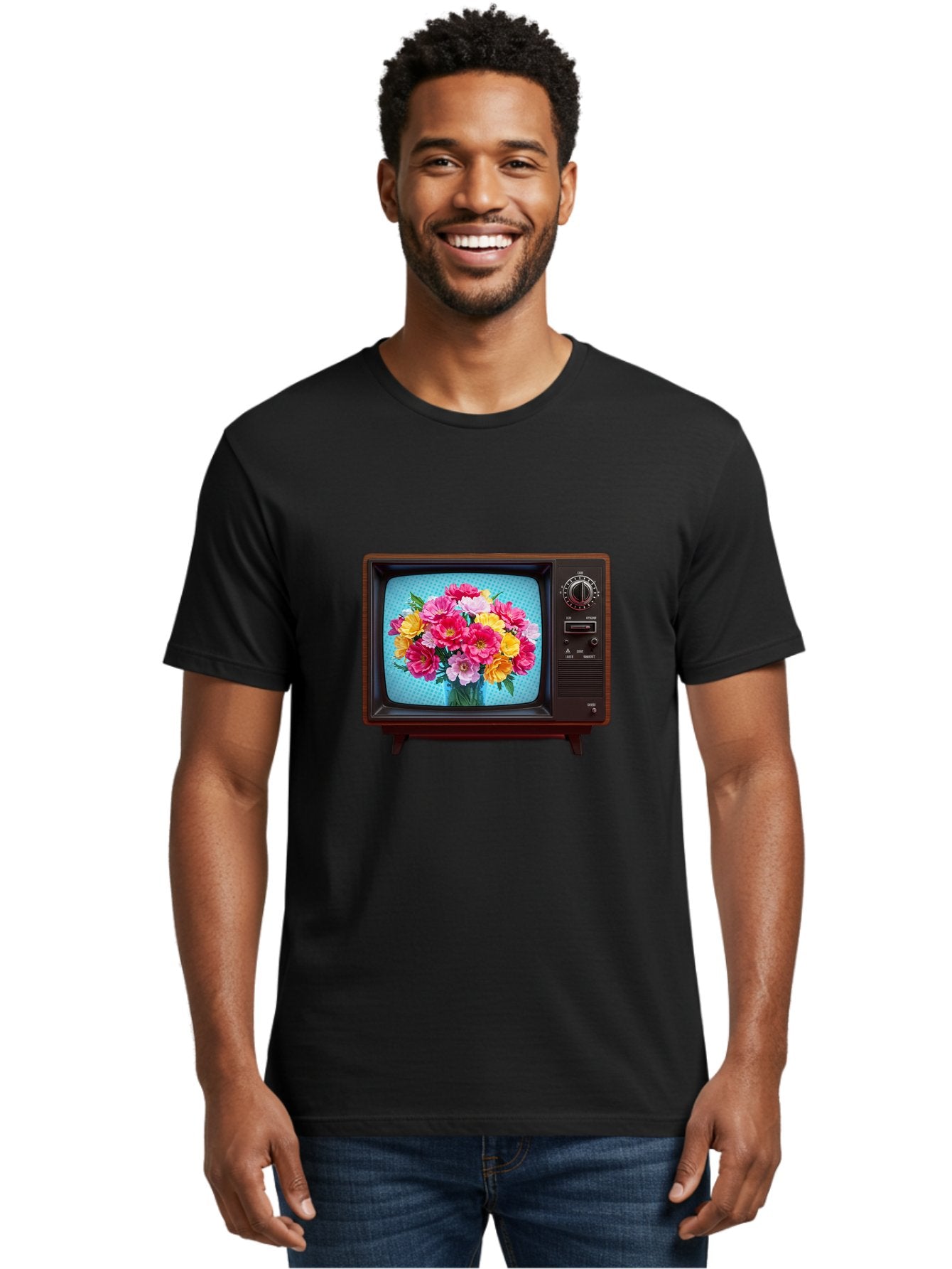 Floral-Bouquet-Tv Men'S Graphic Tee, 100% Cotton, Comfortable Casual Summer Wear, Machine Washable, Vintage Camera, Old Camera, Antique Camera, Black Camera, Classic Photography, Photography Equipment, Nostalgic Device, Film Camera, Camera Art Bak607 19