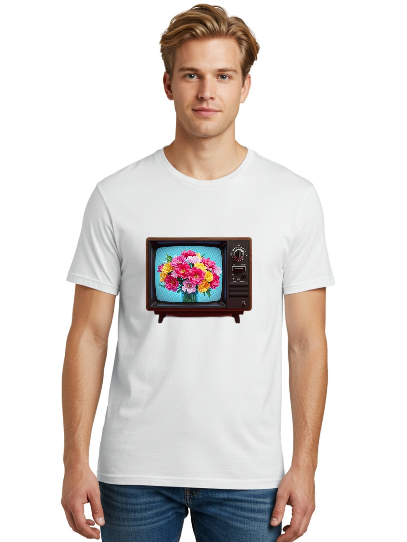 Floral-Bouquet-Tv Men'S Graphic Tee, 100% Cotton, Comfortable Casual Summer Wear, Machine Washable, Vintage Camera, Old Camera, Antique Camera, Black Camera, Classic Photography, Photography Equipment, Nostalgic Device, Film Camera, Camera Art Bak607 22