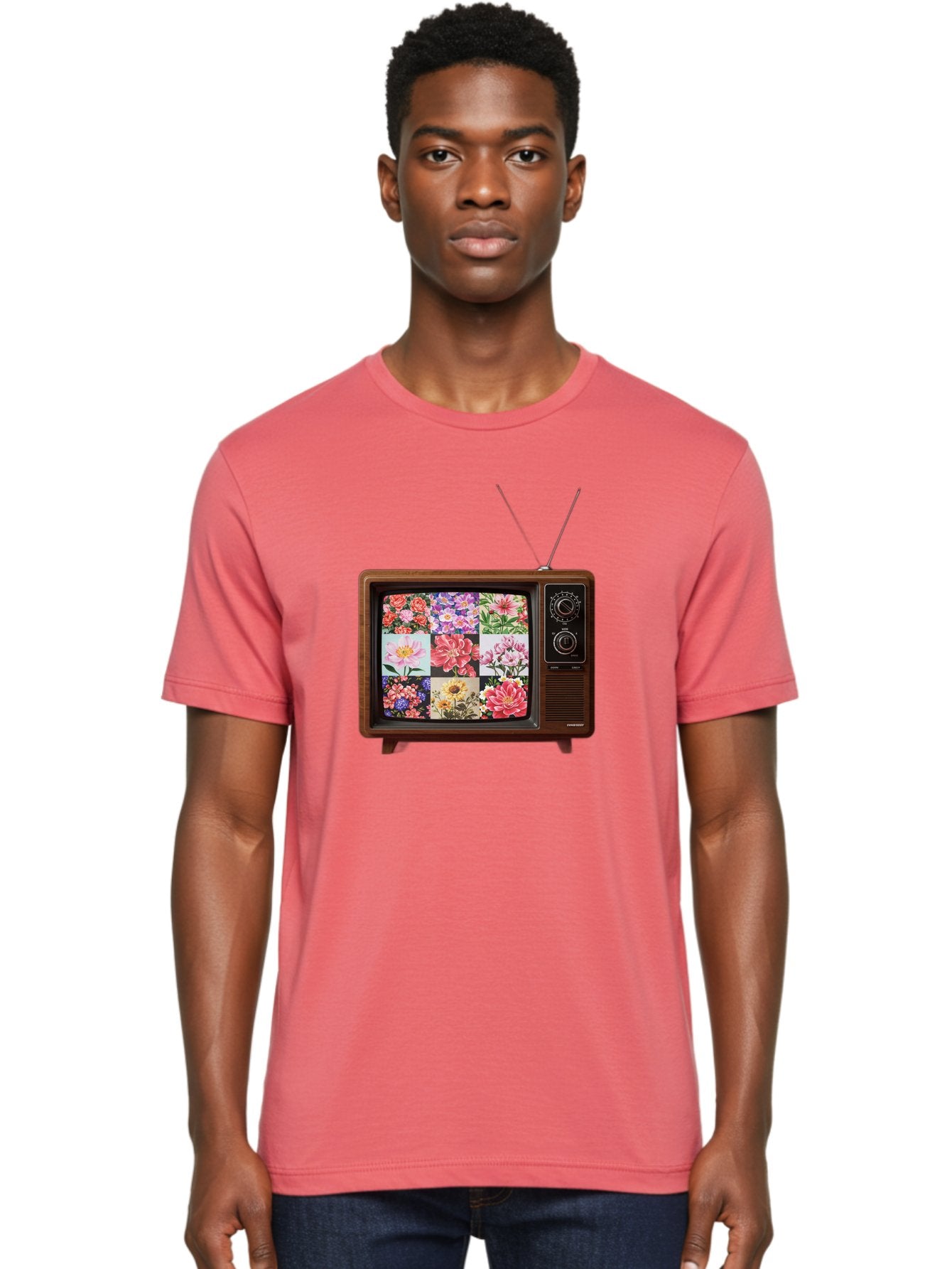 Flower-Collage-Tv Men'S Graphic Tee, 100% Cotton, Comfortable Casual Summer Wear, Machine Washable, Vintage Camera, Old Camera, Antique Camera, Black Camera, Classic Photography, Photography Equipment, Nostalgic Device, Film Camera, Camera Art Bak612 26