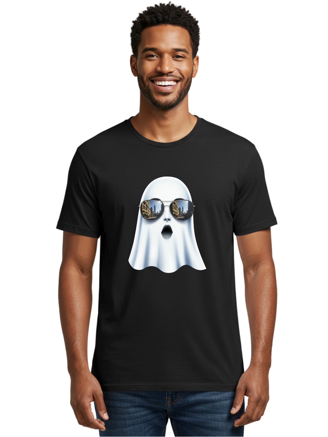 Ghost-With-Sunglasses-1 Men'S Graphic Tee, 100% Cotton, Comfortable Casual Summer Wear, Machine Washable, Vintage Camera, Old Camera, Antique Camera, Black Camera, Classic Photography, Photography Equipment, Nostalgic Device, Film Camera, Bak679 24