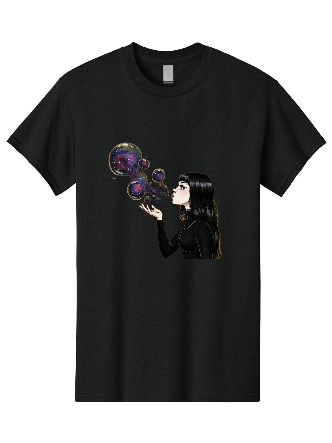 Girl-Blowing-Galaxy-Bubbles-1 Men'S Graphic Tee, 100% Cotton, Comfortable Casual Summer Wear, Machine Washable, Vintage Camera, Old Camera, Antique Camera, Black Camera, Classic Photography, Photography Equipment, Nostalgic Device, Bak684 4