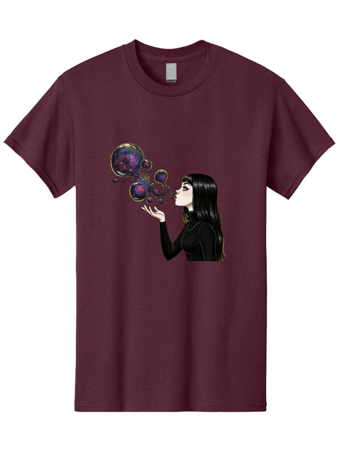 Girl-Blowing-Galaxy-Bubbles-1 Men'S Graphic Tee, 100% Cotton, Comfortable Casual Summer Wear, Machine Washable, Vintage Camera, Old Camera, Antique Camera, Black Camera, Classic Photography, Photography Equipment, Nostalgic Device, Bak684