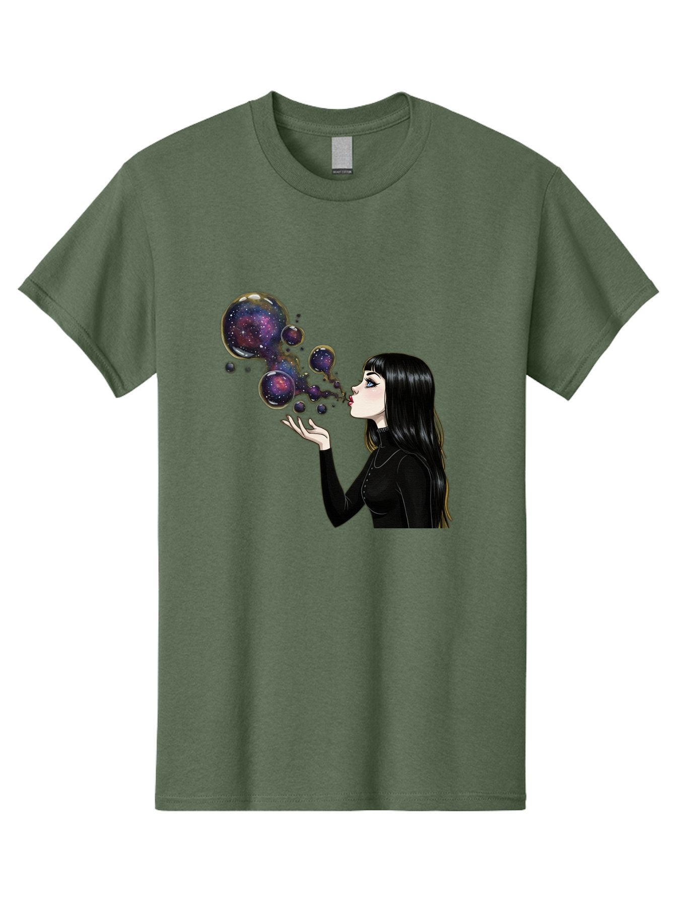 Girl-Blowing-Galaxy-Bubbles-1 Men'S Graphic Tee, 100% Cotton, Comfortable Casual Summer Wear, Machine Washable, Vintage Camera, Old Camera, Antique Camera, Black Camera, Classic Photography, Photography Equipment, Nostalgic Device, Bak684 11