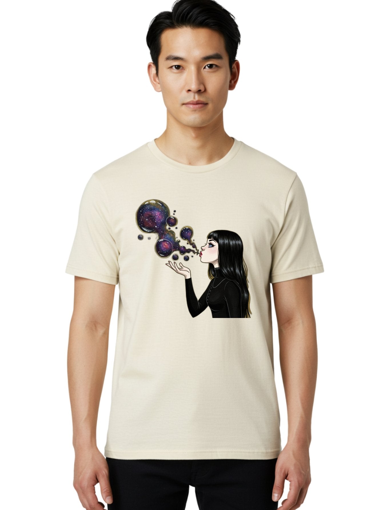 Girl-Blowing-Galaxy-Bubbles-1 Men'S Graphic Tee, 100% Cotton, Comfortable Casual Summer Wear, Machine Washable, Vintage Camera, Old Camera, Antique Camera, Black Camera, Classic Photography, Photography Equipment, Nostalgic Device, Bak684 26