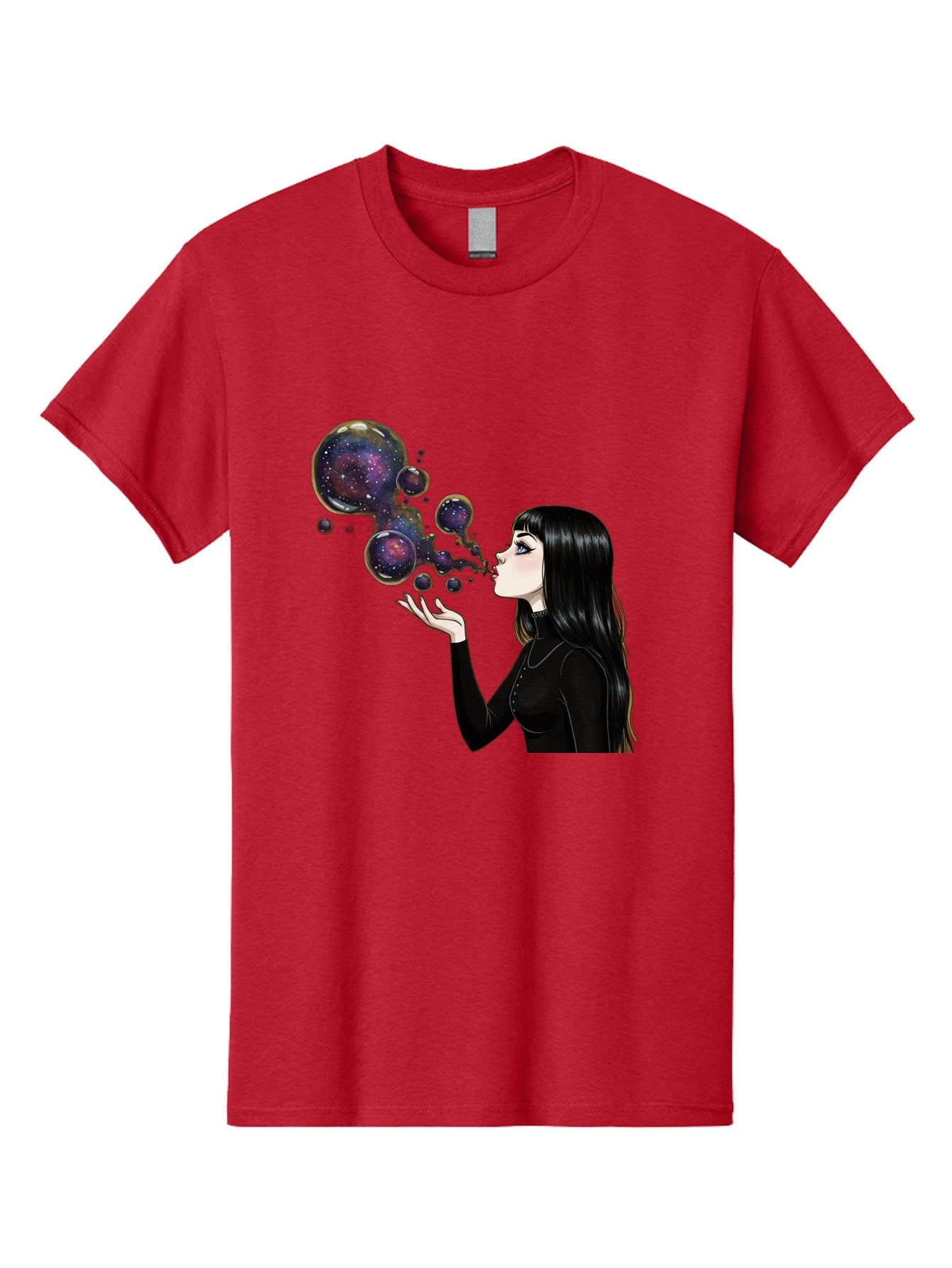 Girl-Blowing-Galaxy-Bubbles-1 Men'S Graphic Tee, 100% Cotton, Comfortable Casual Summer Wear, Machine Washable, Vintage Camera, Old Camera, Antique Camera, Black Camera, Classic Photography, Photography Equipment, Nostalgic Device, Bak684 12