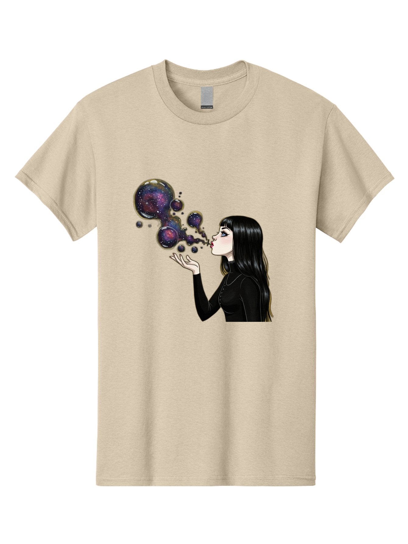 Girl-Blowing-Galaxy-Bubbles-1 Men'S Graphic Tee, 100% Cotton, Comfortable Casual Summer Wear, Machine Washable, Vintage Camera, Old Camera, Antique Camera, Black Camera, Classic Photography, Photography Equipment, Nostalgic Device, Bak684