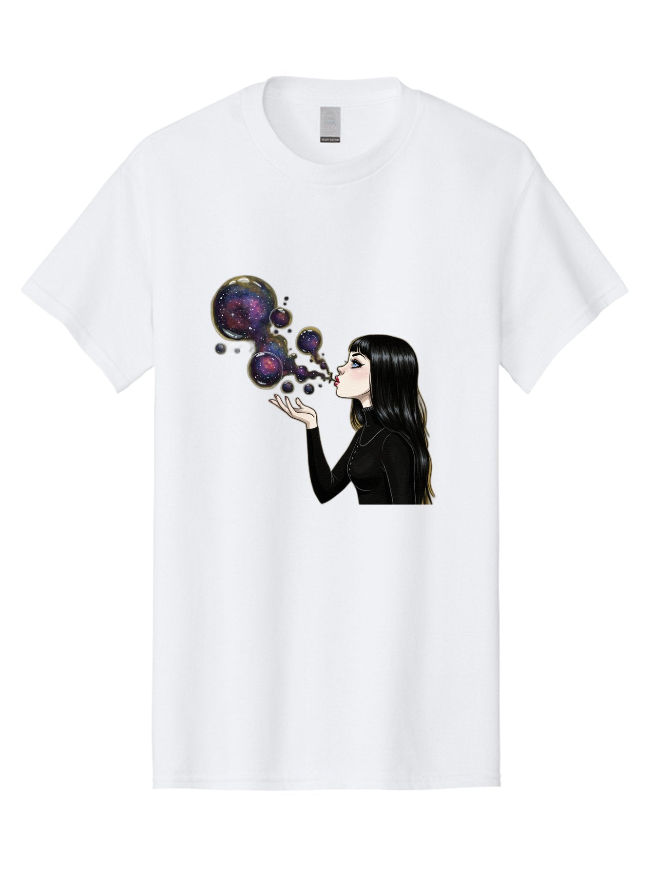 Girl-Blowing-Galaxy-Bubbles-1 Men'S Graphic Tee, 100% Cotton, Comfortable Casual Summer Wear, Machine Washable, Vintage Camera, Old Camera, Antique Camera, Black Camera, Classic Photography, Photography Equipment, Nostalgic Device, Bak684 8