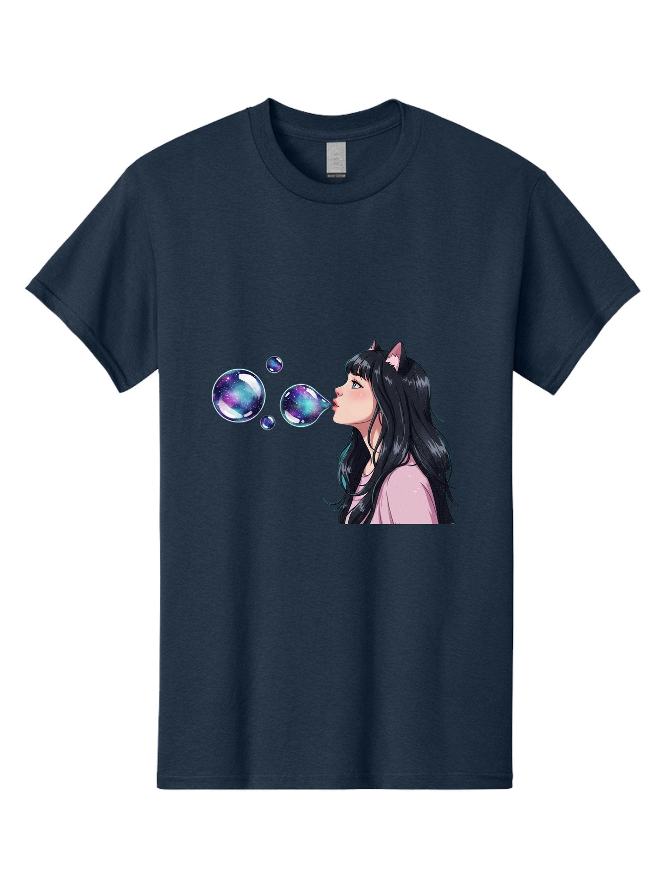 Girl-Blowing-Galaxy-Bubbles Men'S Graphic Tee, 100% Cotton, Comfortable Casual Summer Wear, Machine Washable, Vintage Camera, Old Camera, Antique Camera, Black Camera, Classic Photography, Photography Equipment, Nostalgic Device, Film Camera, Bak685