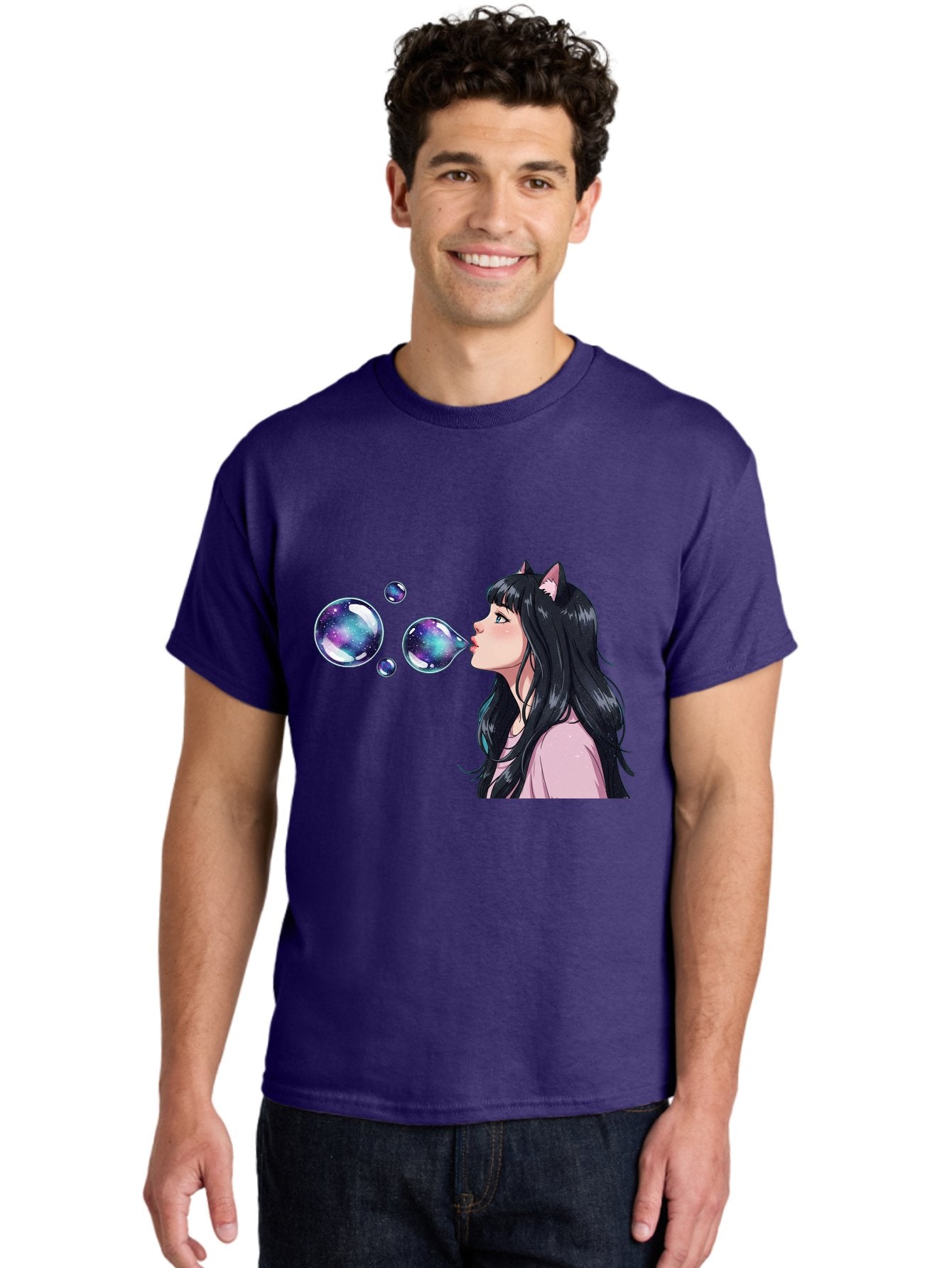 Girl-Blowing-Galaxy-Bubbles Men'S Graphic Tee, 100% Cotton, Comfortable Casual Summer Wear, Machine Washable, Vintage Camera, Old Camera, Antique Camera, Black Camera, Classic Photography, Photography Equipment, Nostalgic Device, Film Camera, Bak685 28