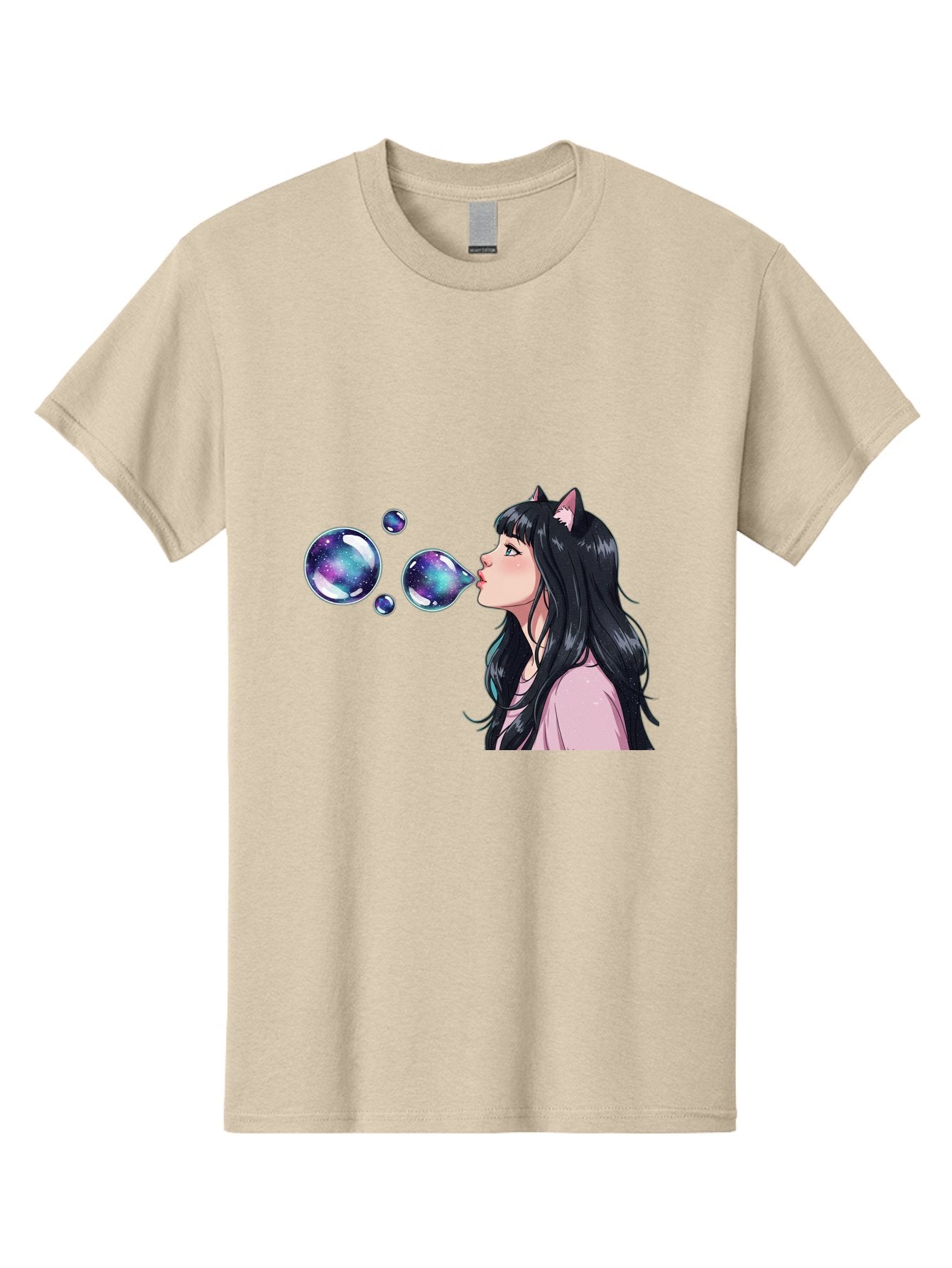 Girl-Blowing-Galaxy-Bubbles Men'S Graphic Tee, 100% Cotton, Comfortable Casual Summer Wear, Machine Washable, Vintage Camera, Old Camera, Antique Camera, Black Camera, Classic Photography, Photography Equipment, Nostalgic Device, Film Camera, Bak685 4