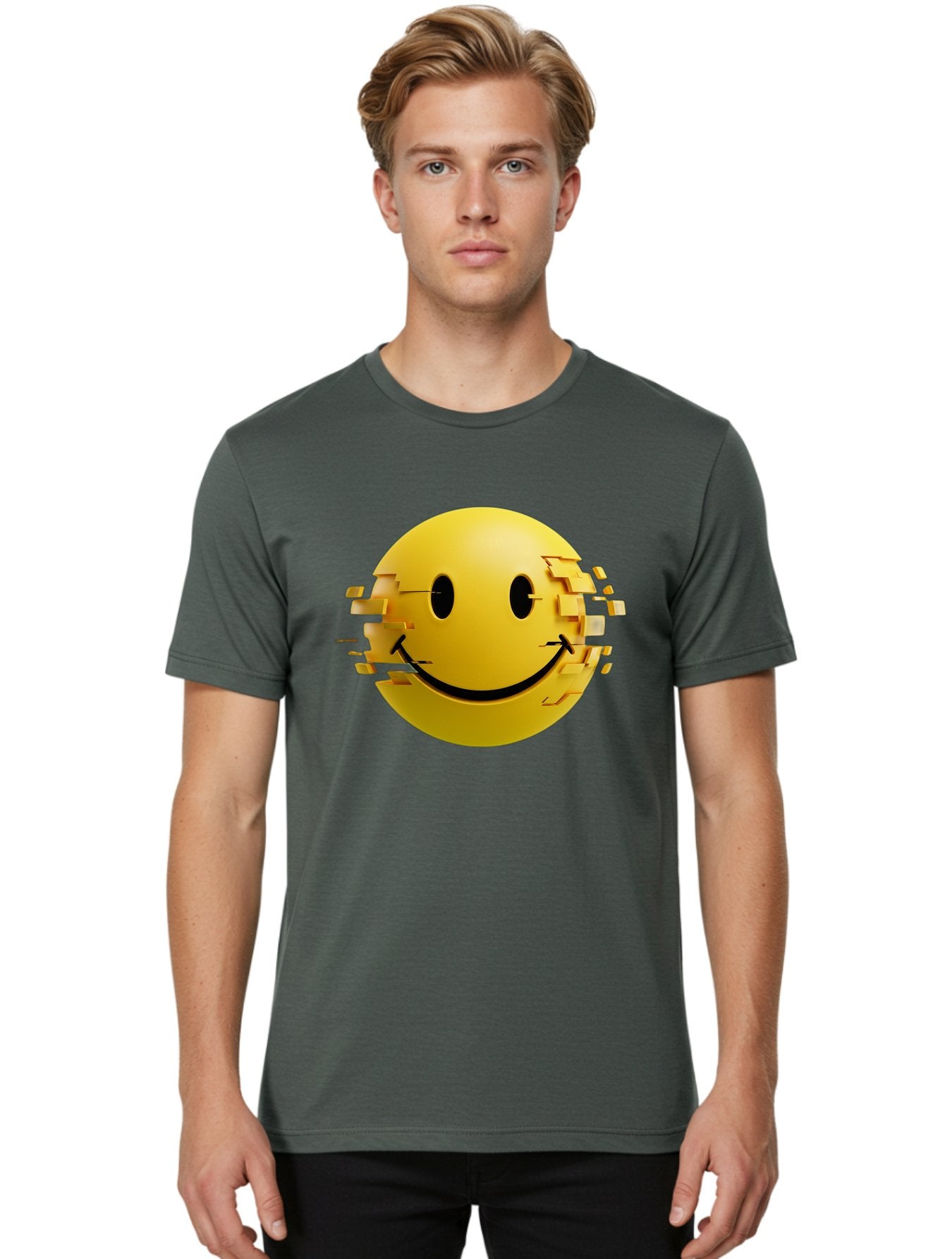 Glitch-Smiley-Face Men'S Graphic Tee, 100% Cotton, Comfortable Casual Summer Wear, Machine Washable, Vintage Camera, Old Camera, Antique Camera, Black Camera, Classic Photography, Photography Equipment, Nostalgic Device, Film Camera, Bak694 29