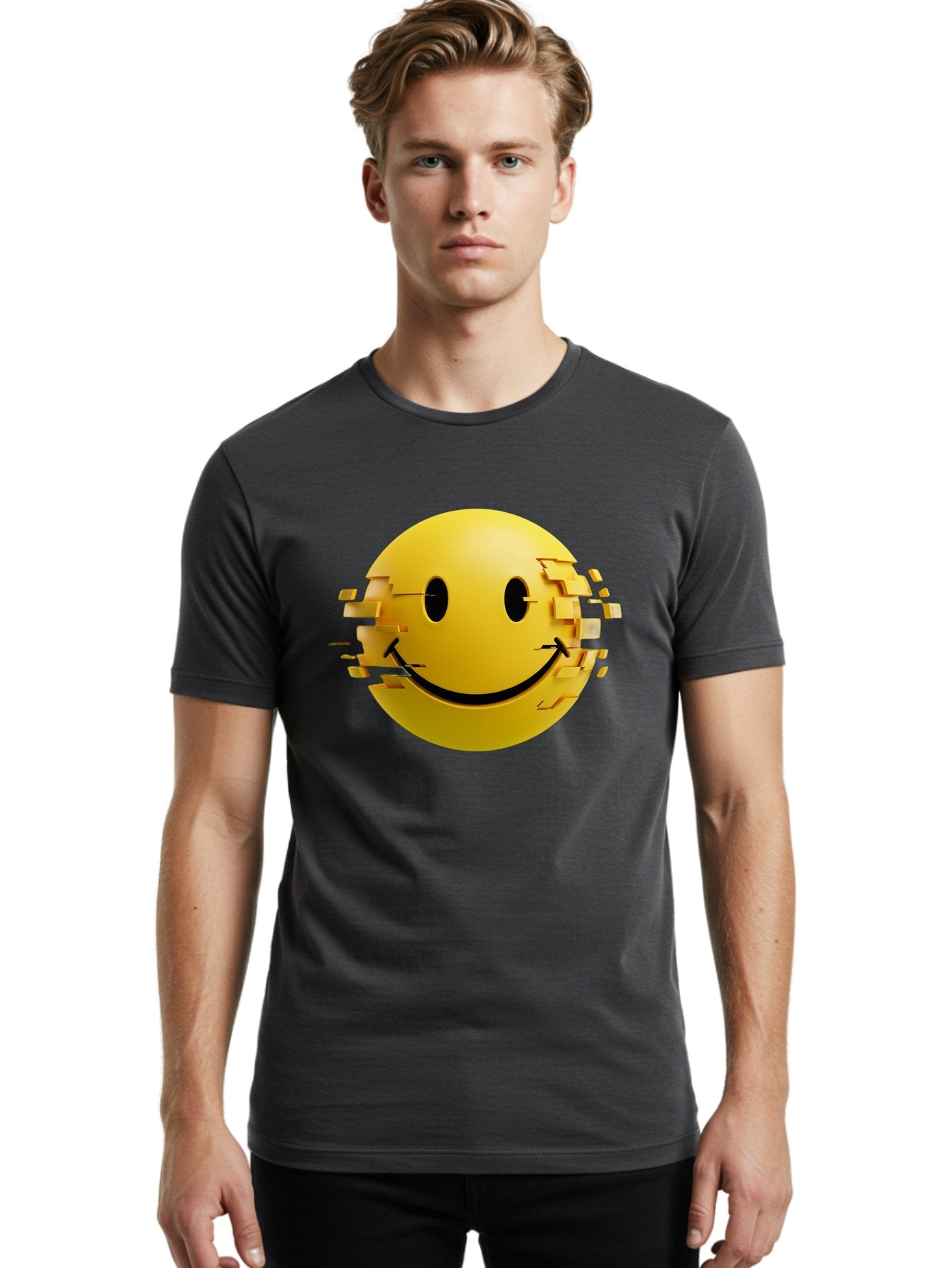 Glitch-Smiley-Face Men'S Graphic Tee, 100% Cotton, Comfortable Casual Summer Wear, Machine Washable, Vintage Camera, Old Camera, Antique Camera, Black Camera, Classic Photography, Photography Equipment, Nostalgic Device, Film Camera, Bak694 26
