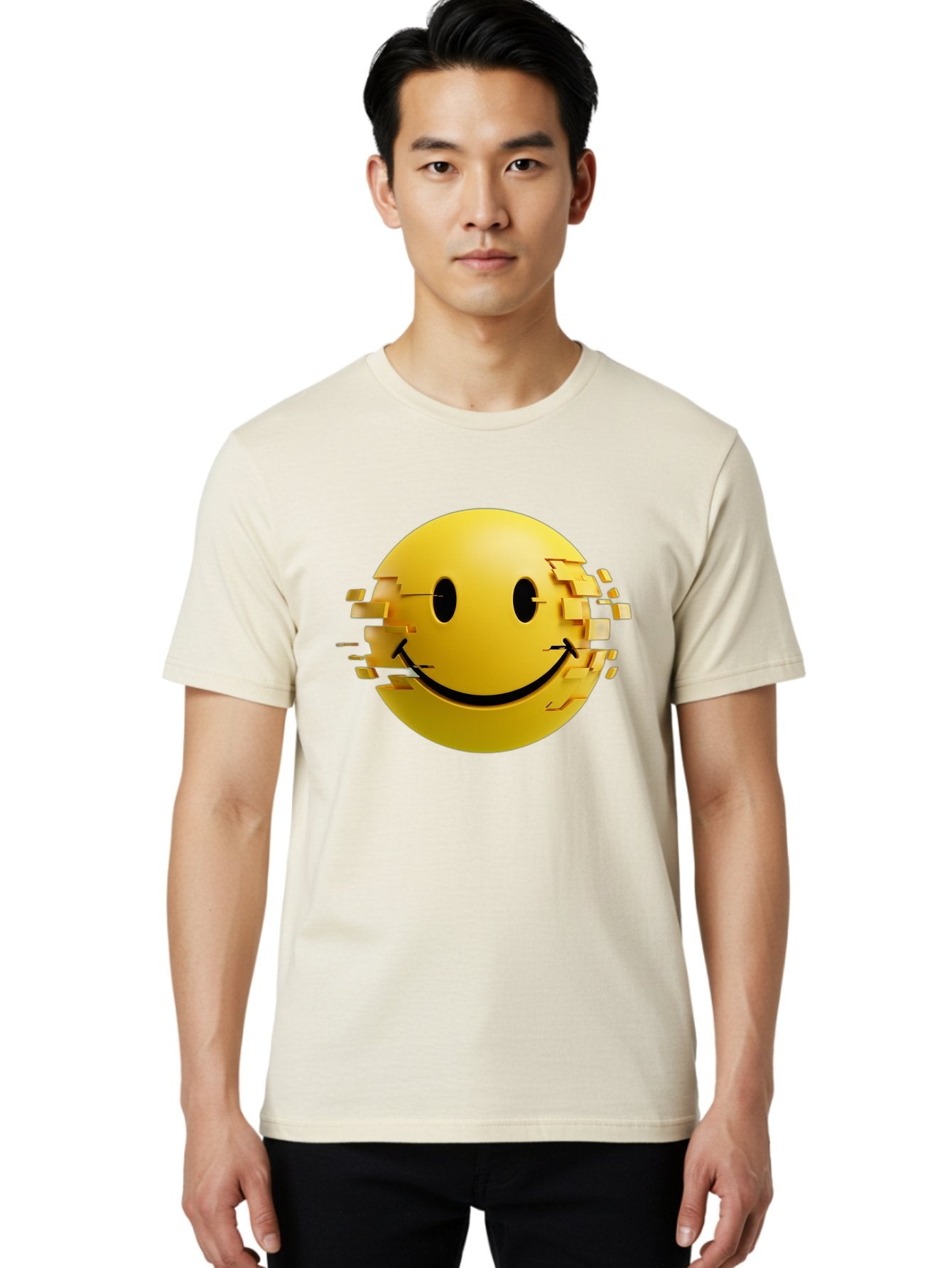 Glitch-Smiley-Face Men'S Graphic Tee, 100% Cotton, Comfortable Casual Summer Wear, Machine Washable, Vintage Camera, Old Camera, Antique Camera, Black Camera, Classic Photography, Photography Equipment, Nostalgic Device, Film Camera, Bak694 25