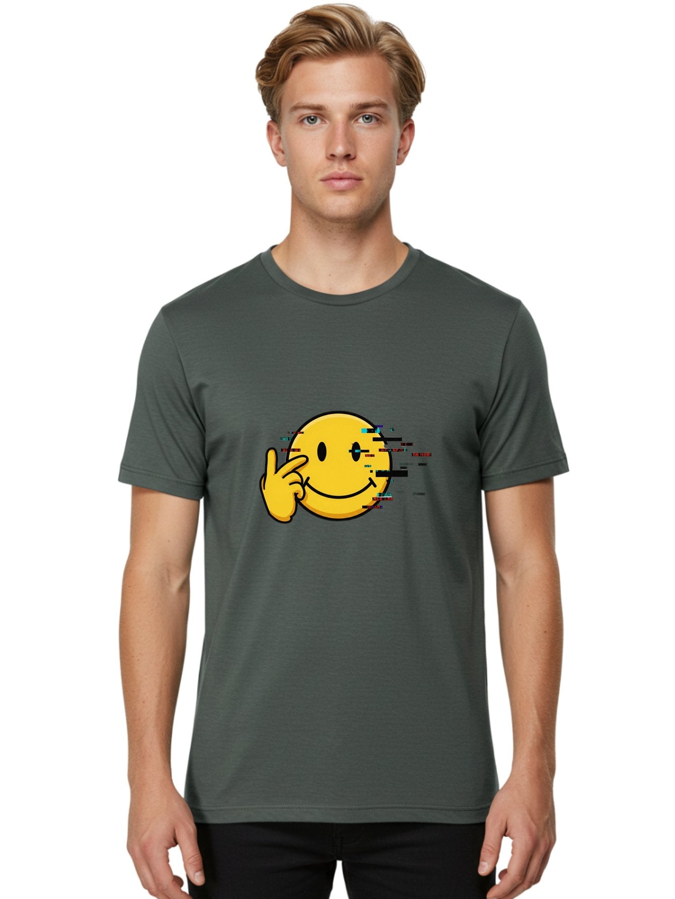 Glitch-Smiley Men'S Graphic Tee, 100% Cotton, Comfortable Casual Summer Wear, Machine Washable, Vintage Camera, Old Camera, Antique Camera, Black Camera, Classic Photography, Photography Equipment, Nostalgic Device, Film Camera, Camera Art Bak695 28