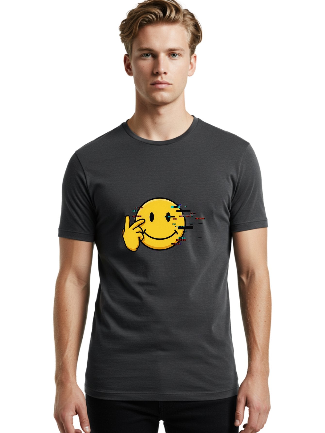 Glitch-Smiley Men'S Graphic Tee, 100% Cotton, Comfortable Casual Summer Wear, Machine Washable, Vintage Camera, Old Camera, Antique Camera, Black Camera, Classic Photography, Photography Equipment, Nostalgic Device, Film Camera, Camera Art Bak695 16
