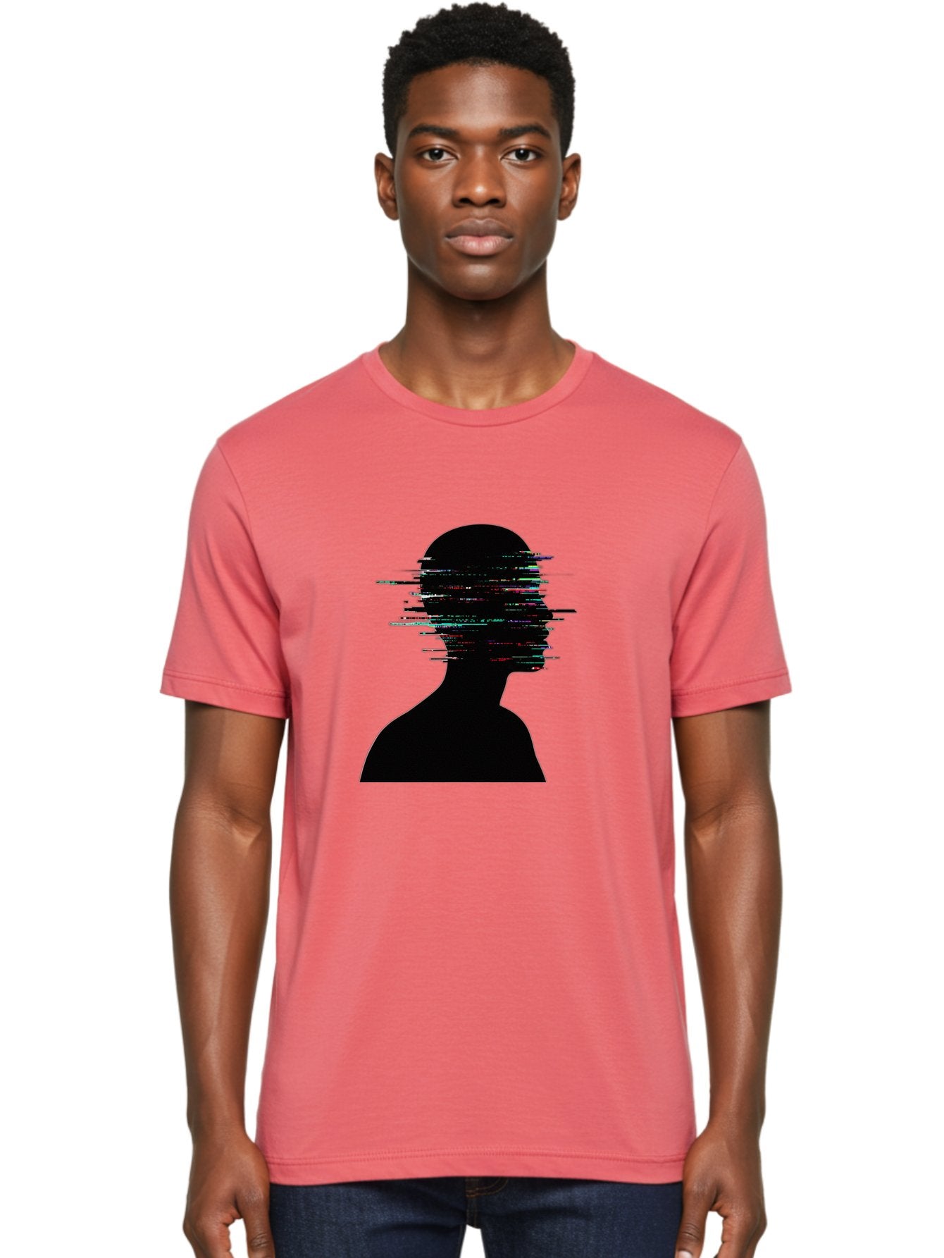 Glitching-Human-Silhouette Men'S Graphic Tee, 100% Cotton, Comfortable Casual Summer Wear, Machine Washable, Vintage Camera, Old Camera, Antique Camera, Black Camera, Classic Photography, Photography Equipment, Nostalgic Device, Film Camera, Bak696 18