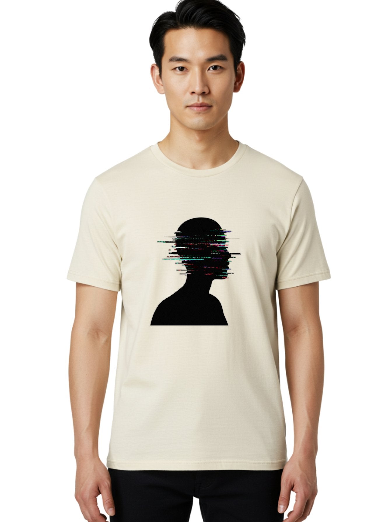 Glitching-Human-Silhouette Men'S Graphic Tee, 100% Cotton, Comfortable Casual Summer Wear, Machine Washable, Vintage Camera, Old Camera, Antique Camera, Black Camera, Classic Photography, Photography Equipment, Nostalgic Device, Film Camera, Bak696 27