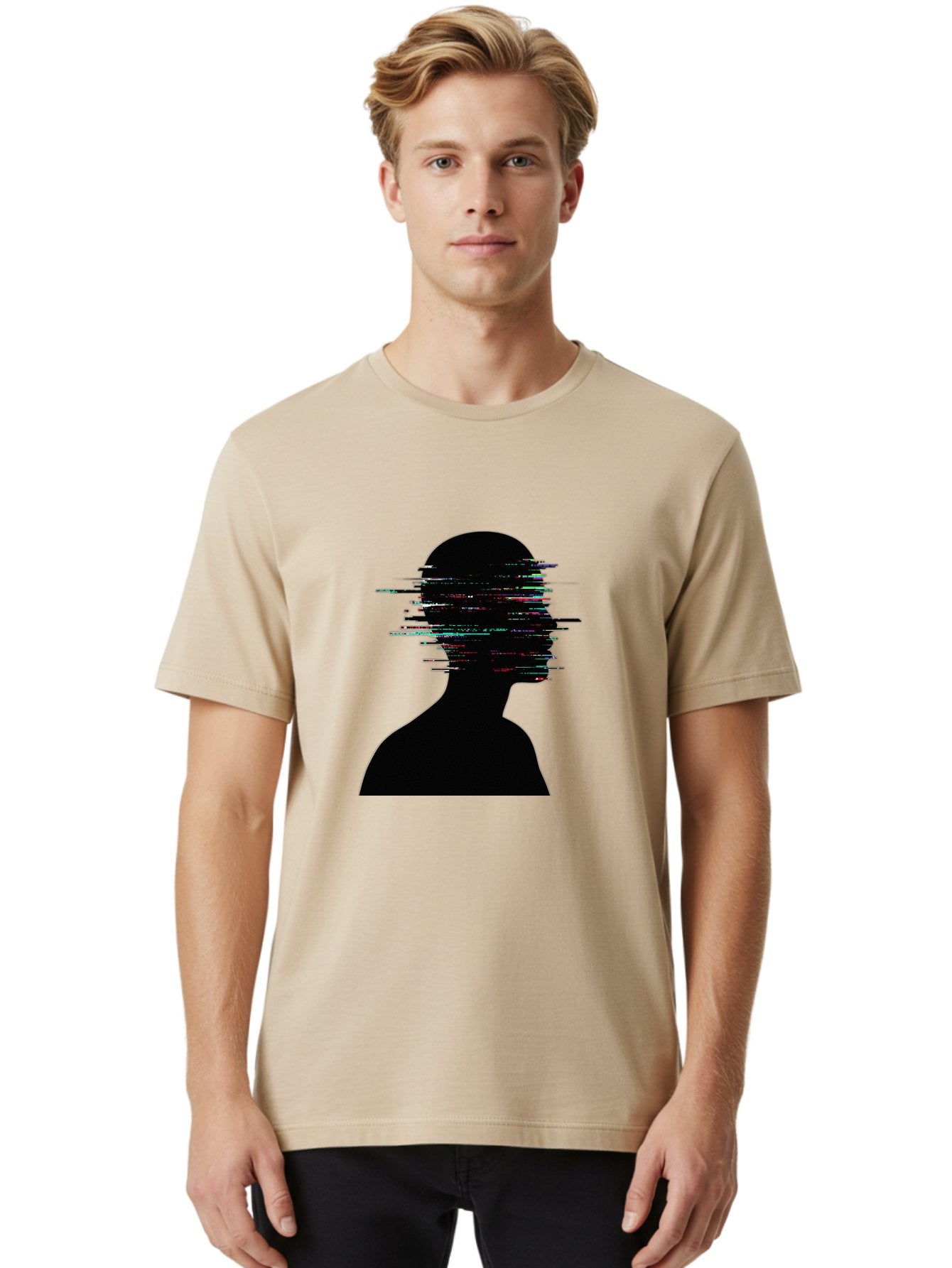 Glitching-Human-Silhouette Men'S Graphic Tee, 100% Cotton, Comfortable Casual Summer Wear, Machine Washable, Vintage Camera, Old Camera, Antique Camera, Black Camera, Classic Photography, Photography Equipment, Nostalgic Device, Film Camera, Bak696 22