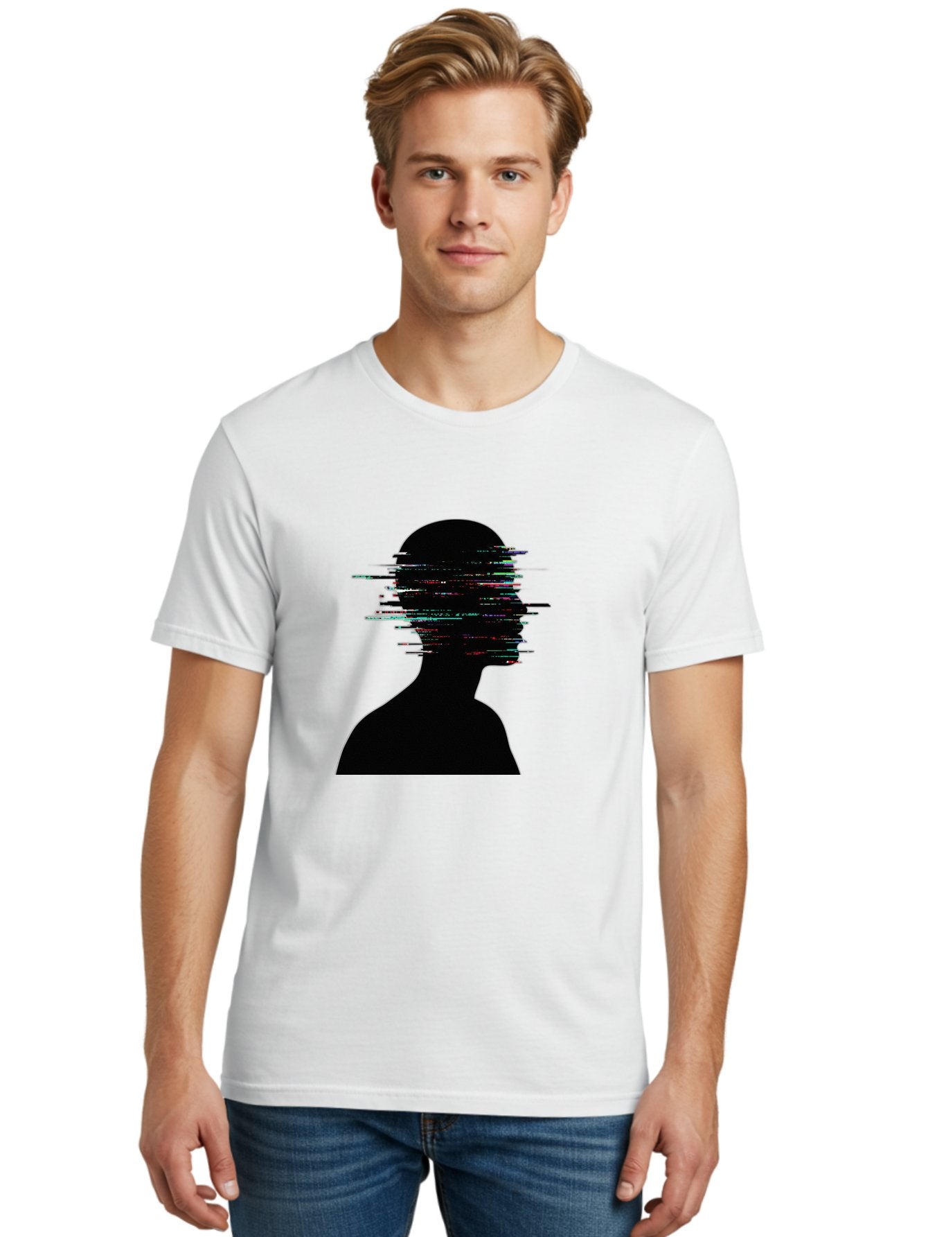 Glitching-Human-Silhouette Men'S Graphic Tee, 100% Cotton, Comfortable Casual Summer Wear, Machine Washable, Vintage Camera, Old Camera, Antique Camera, Black Camera, Classic Photography, Photography Equipment, Nostalgic Device, Film Camera, Bak696 26