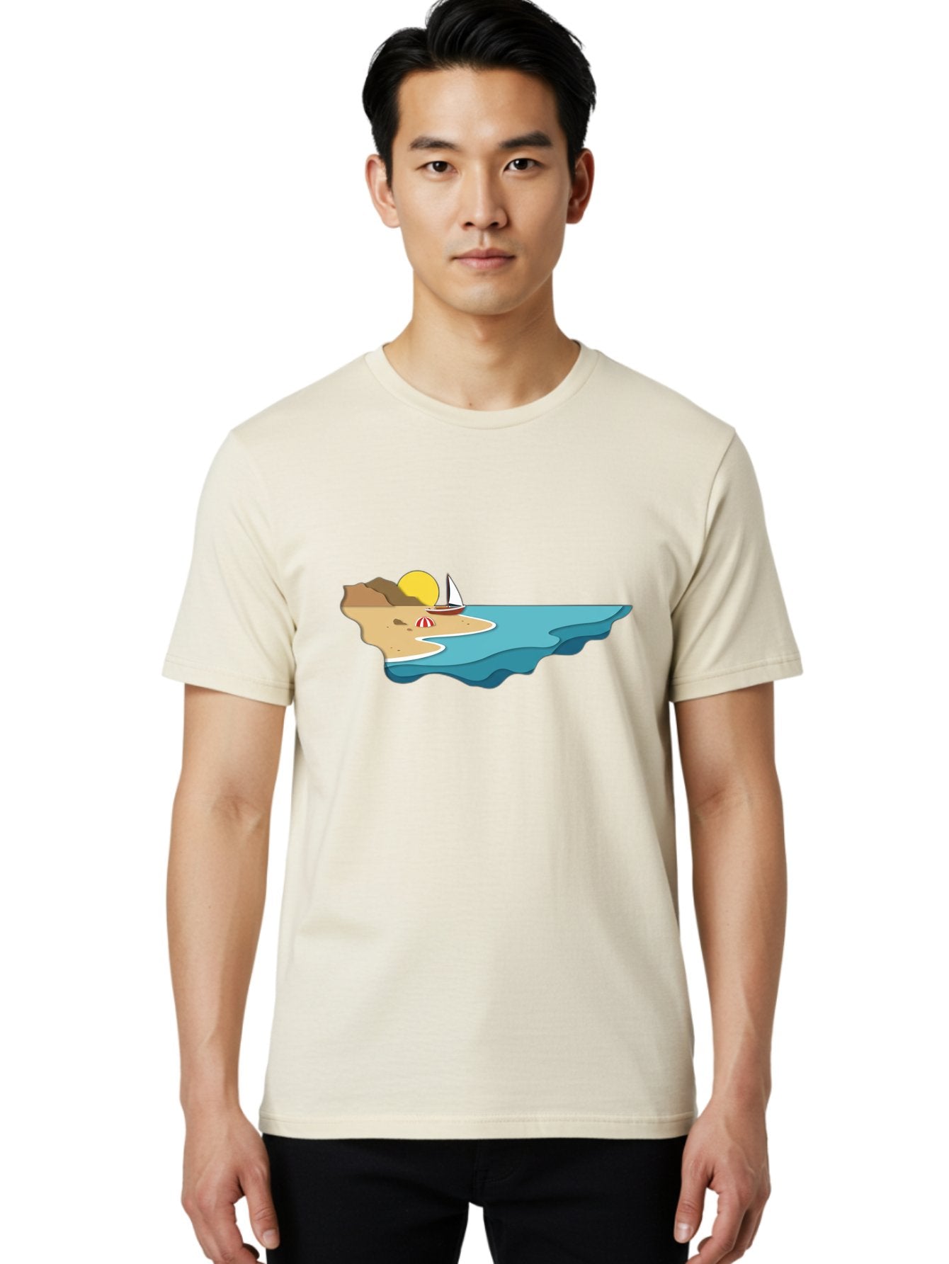 Island-With-Sailboat Men'S Graphic Tee, 100% Cotton, Comfortable Casual Summer Wear, Machine Washable, Vintage Camera, Old Camera, Antique Camera, Black Camera, Classic Photography, Photography Equipment, Nostalgic Device, Film Camera, Bak771 25