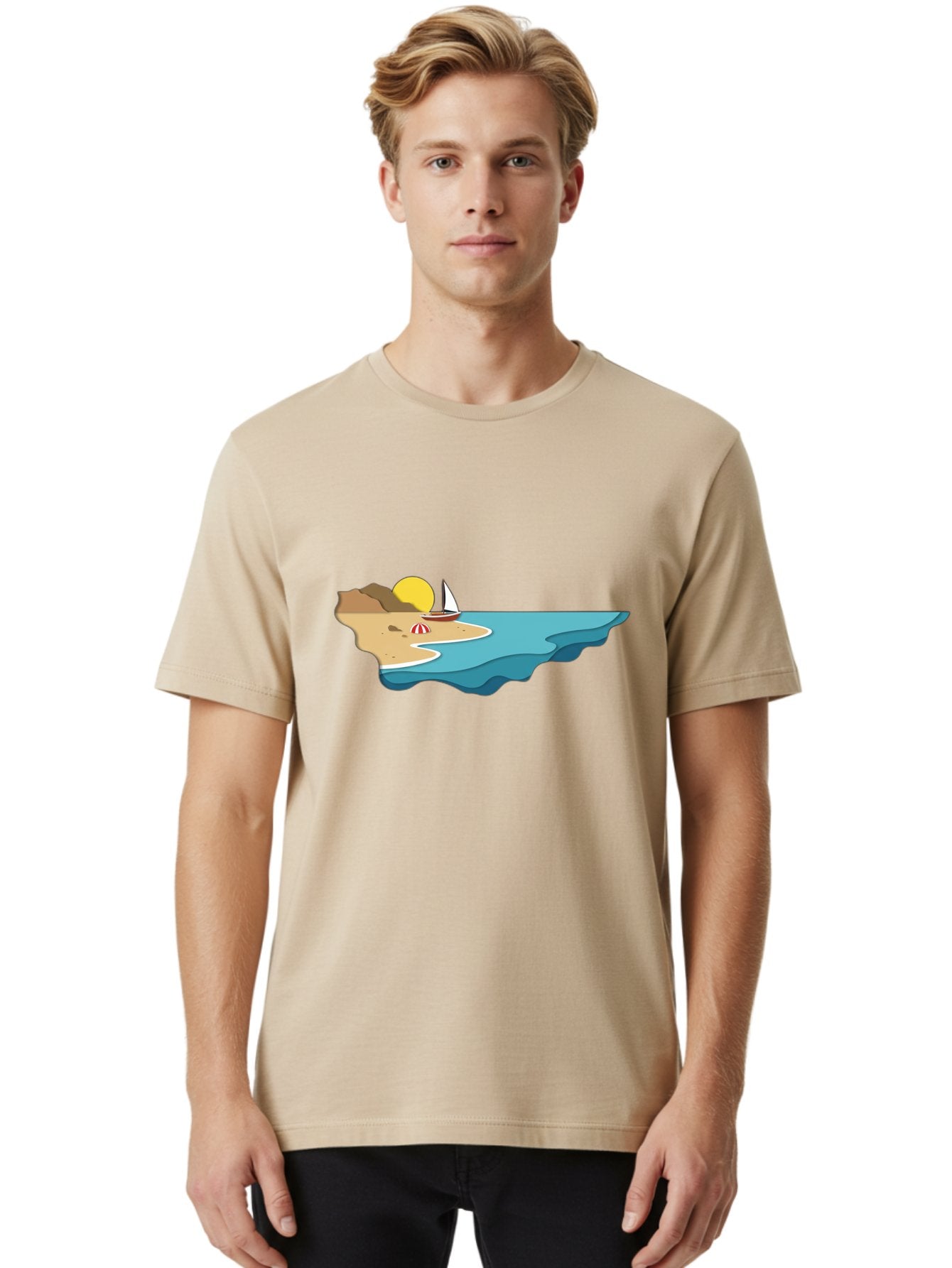 Island-With-Sailboat Men'S Graphic Tee, 100% Cotton, Comfortable Casual Summer Wear, Machine Washable, Vintage Camera, Old Camera, Antique Camera, Black Camera, Classic Photography, Photography Equipment, Nostalgic Device, Film Camera, Bak771 20