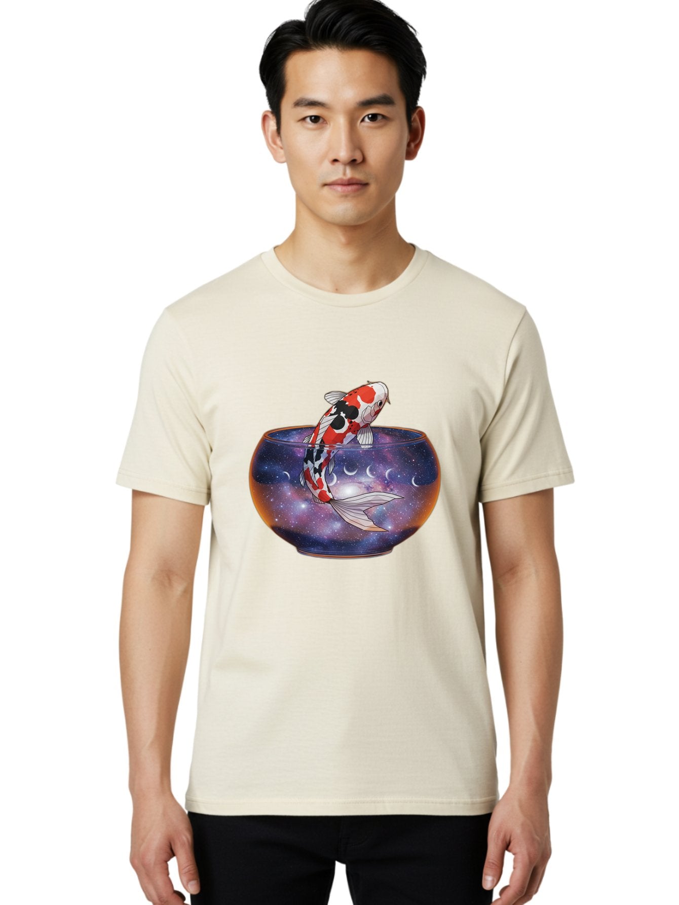 Koi-Fish-In-Galaxy-Bowl-1 Men'S Graphic Tee, 100% Cotton, Comfortable Casual Summer Wear, Machine Washable, Vintage Camera, Old Camera, Antique Camera, Black Camera, Classic Photography, Photography Equipment, Nostalgic Device, Film Camera, Bak793 17