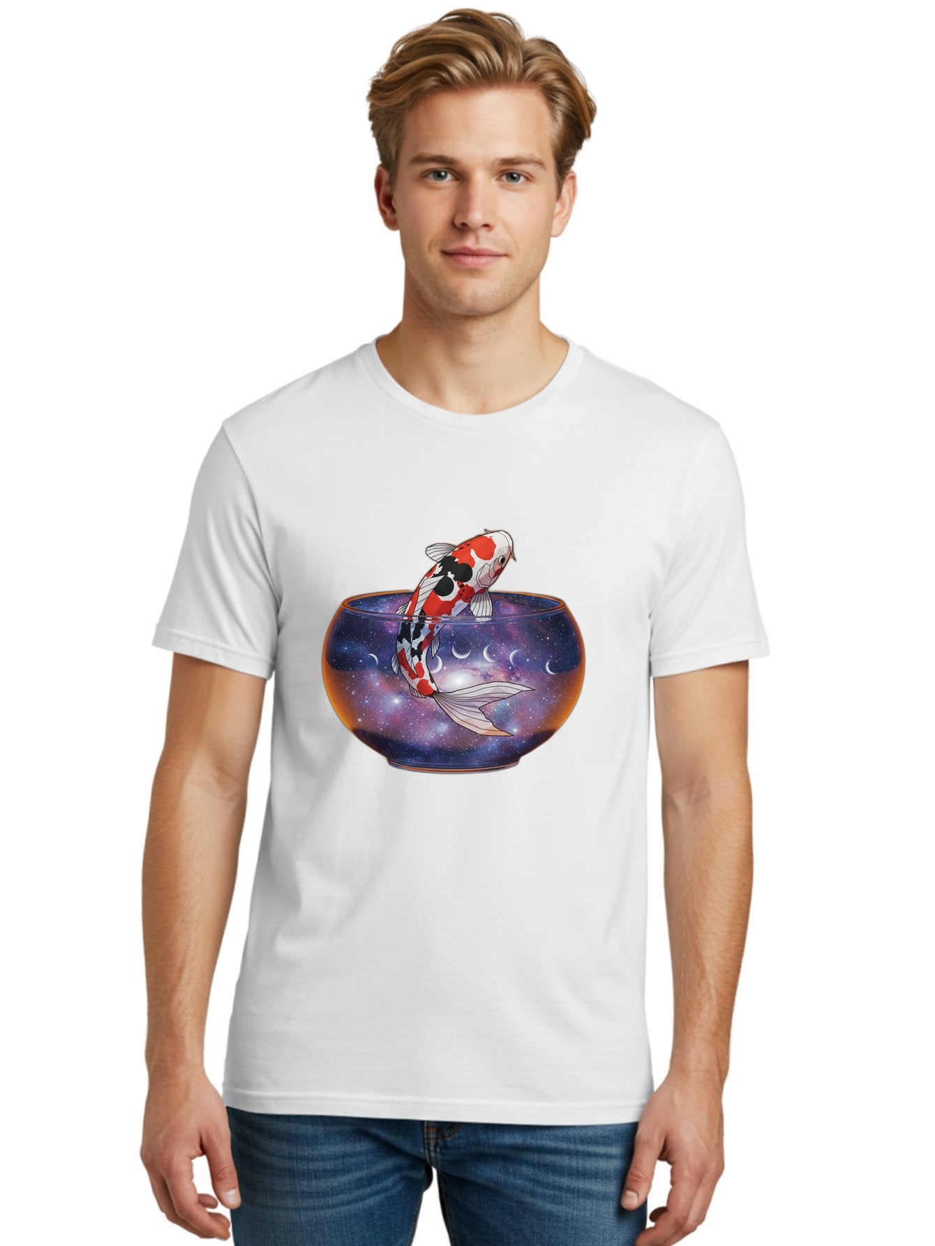 Koi-Fish-In-Galaxy-Bowl-1 Men'S Graphic Tee, 100% Cotton, Comfortable Casual Summer Wear, Machine Washable, Vintage Camera, Old Camera, Antique Camera, Black Camera, Classic Photography, Photography Equipment, Nostalgic Device, Film Camera, Bak793 26