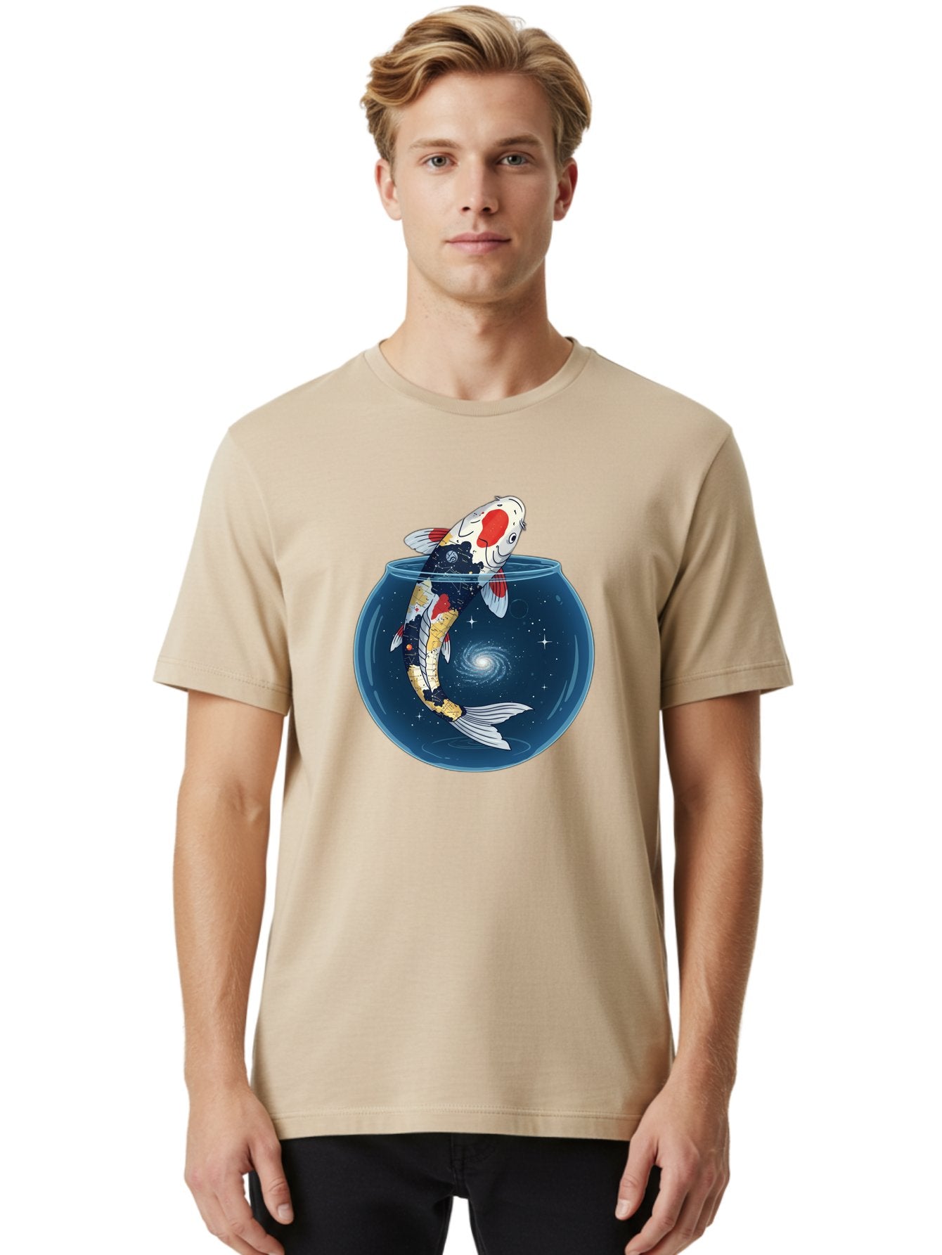 Koi-Fish-In-Galaxy-Bowl Men'S Graphic Tee, 100% Cotton, Comfortable Casual Summer Wear, Machine Washable, Vintage Camera, Old Camera, Antique Camera, Black Camera, Classic Photography, Photography Equipment, Nostalgic Device, Film Camera, Bak794 28