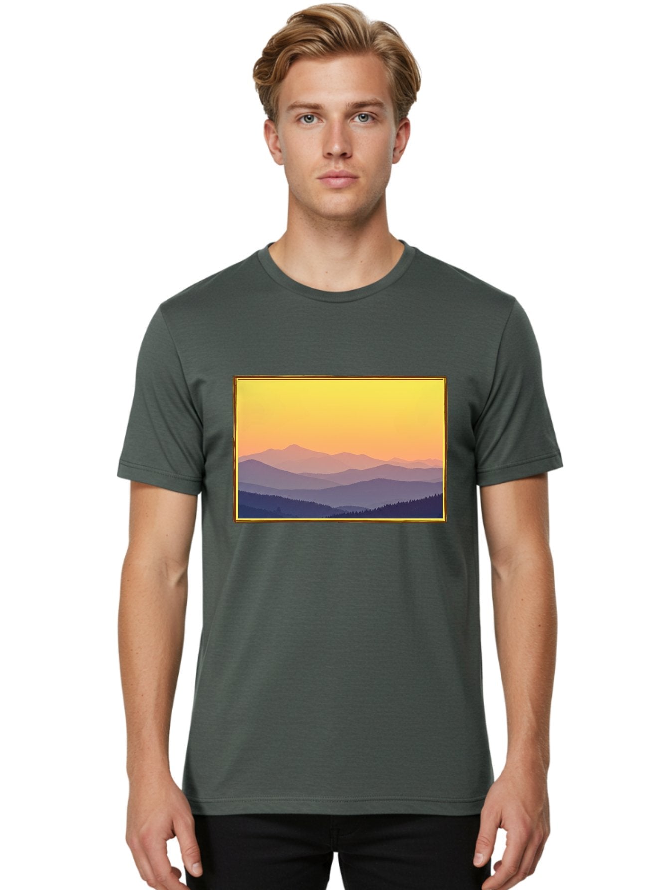Layered-Mountains-At-Sunset Men'S Graphic Tee, 100% Cotton, Comfortable Casual Summer Wear, Machine Washable, Vintage Camera, Old Camera, Antique Camera, Black Camera, Classic Photography, Photography Equipment, Nostalgic Device, Film Camera, Bak802 29