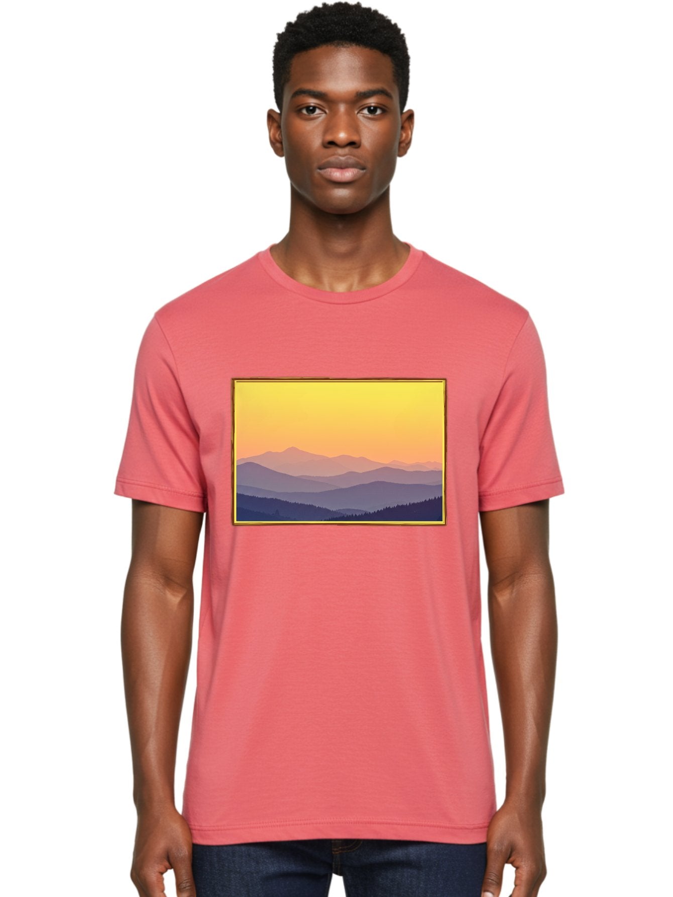 Layered-Mountains-At-Sunset Men'S Graphic Tee, 100% Cotton, Comfortable Casual Summer Wear, Machine Washable, Vintage Camera, Old Camera, Antique Camera, Black Camera, Classic Photography, Photography Equipment, Nostalgic Device, Film Camera, Bak802 24