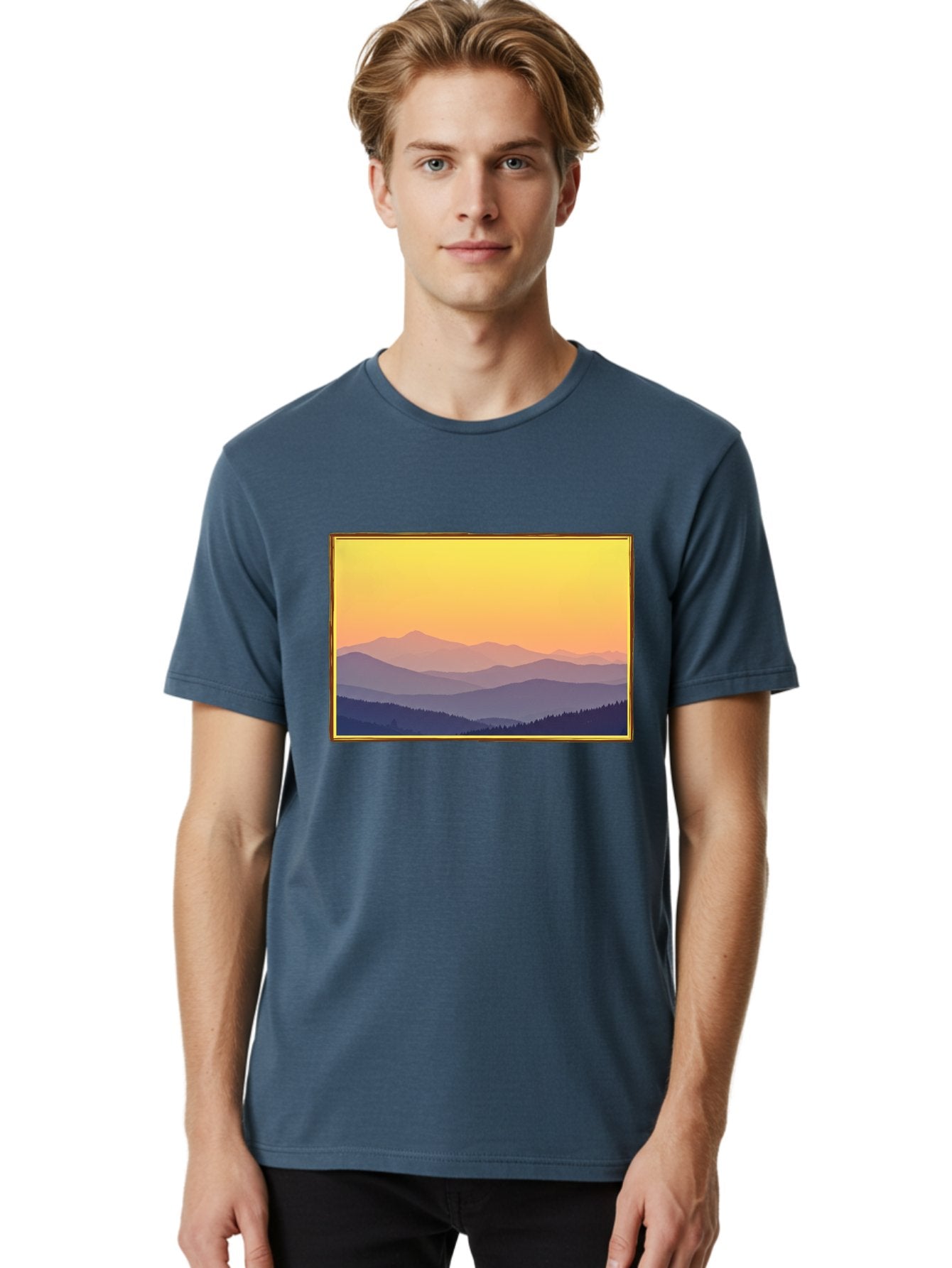 Layered-Mountains-At-Sunset Men'S Graphic Tee, 100% Cotton, Comfortable Casual Summer Wear, Machine Washable, Vintage Camera, Old Camera, Antique Camera, Black Camera, Classic Photography, Photography Equipment, Nostalgic Device, Film Camera, Bak802 21