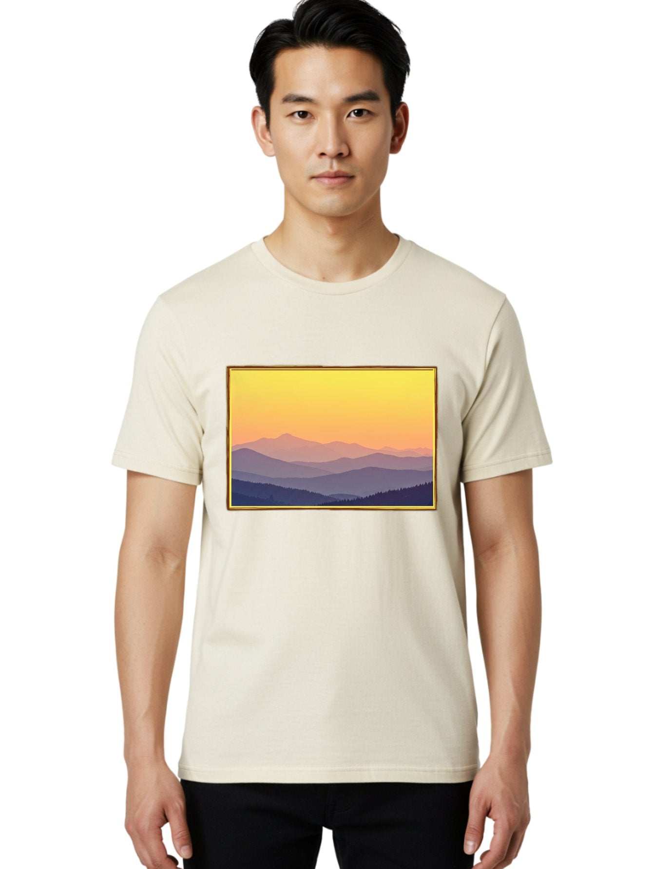 Layered-Mountains-At-Sunset Men'S Graphic Tee, 100% Cotton, Comfortable Casual Summer Wear, Machine Washable, Vintage Camera, Old Camera, Antique Camera, Black Camera, Classic Photography, Photography Equipment, Nostalgic Device, Film Camera, Bak802 30
