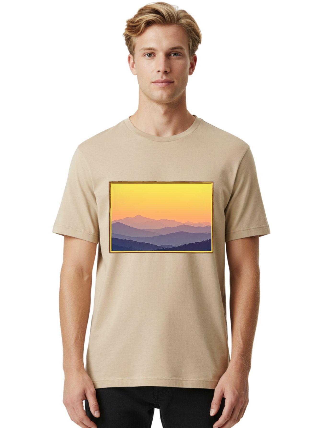 Layered-Mountains-At-Sunset Men'S Graphic Tee, 100% Cotton, Comfortable Casual Summer Wear, Machine Washable, Vintage Camera, Old Camera, Antique Camera, Black Camera, Classic Photography, Photography Equipment, Nostalgic Device, Film Camera, Bak802 25
