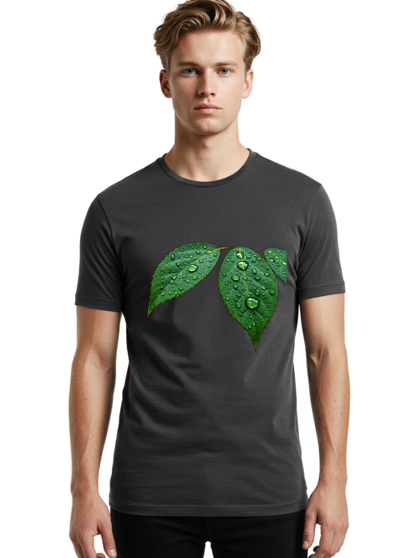 Leaves-With-Water-Droplets Men'S Graphic Tee, 100% Cotton, Comfortable Casual Summer Wear, Machine Washable, Vintage Camera, Old Camera, Antique Camera, Black Camera, Classic Photography, Photography Equipment, Nostalgic Device, Film Camera, Bak803 30