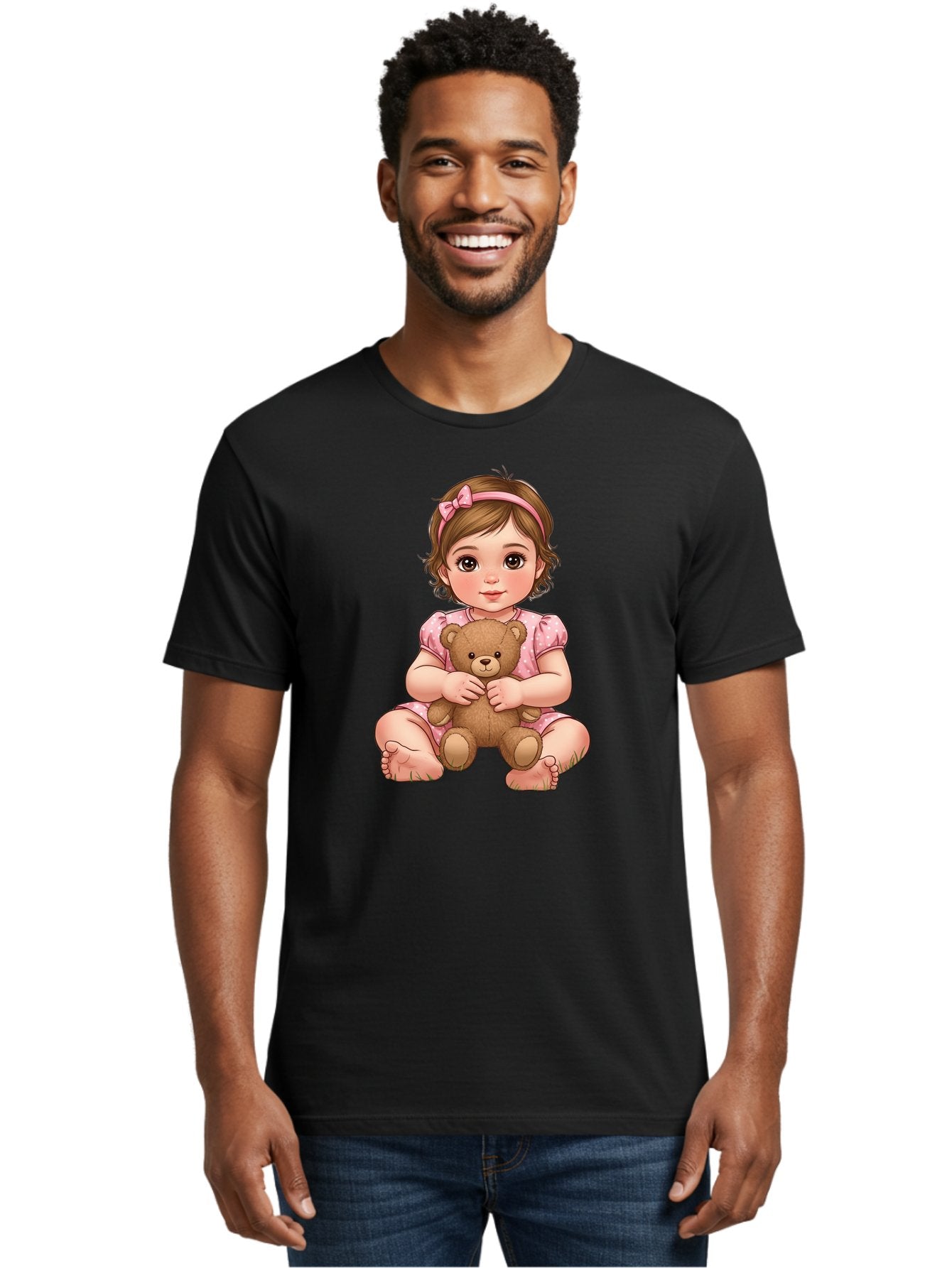 Little-Girl-Hugging-Teddy-Bear-2 Men'S Graphic Tee, 100% Cotton, Comfortable Casual Summer Wear, Machine Washable, Vintage Camera, Old Camera, Antique Camera, Black Camera, Classic Photography, Photography Equipment, Nostalgic Device, Bak820 19
