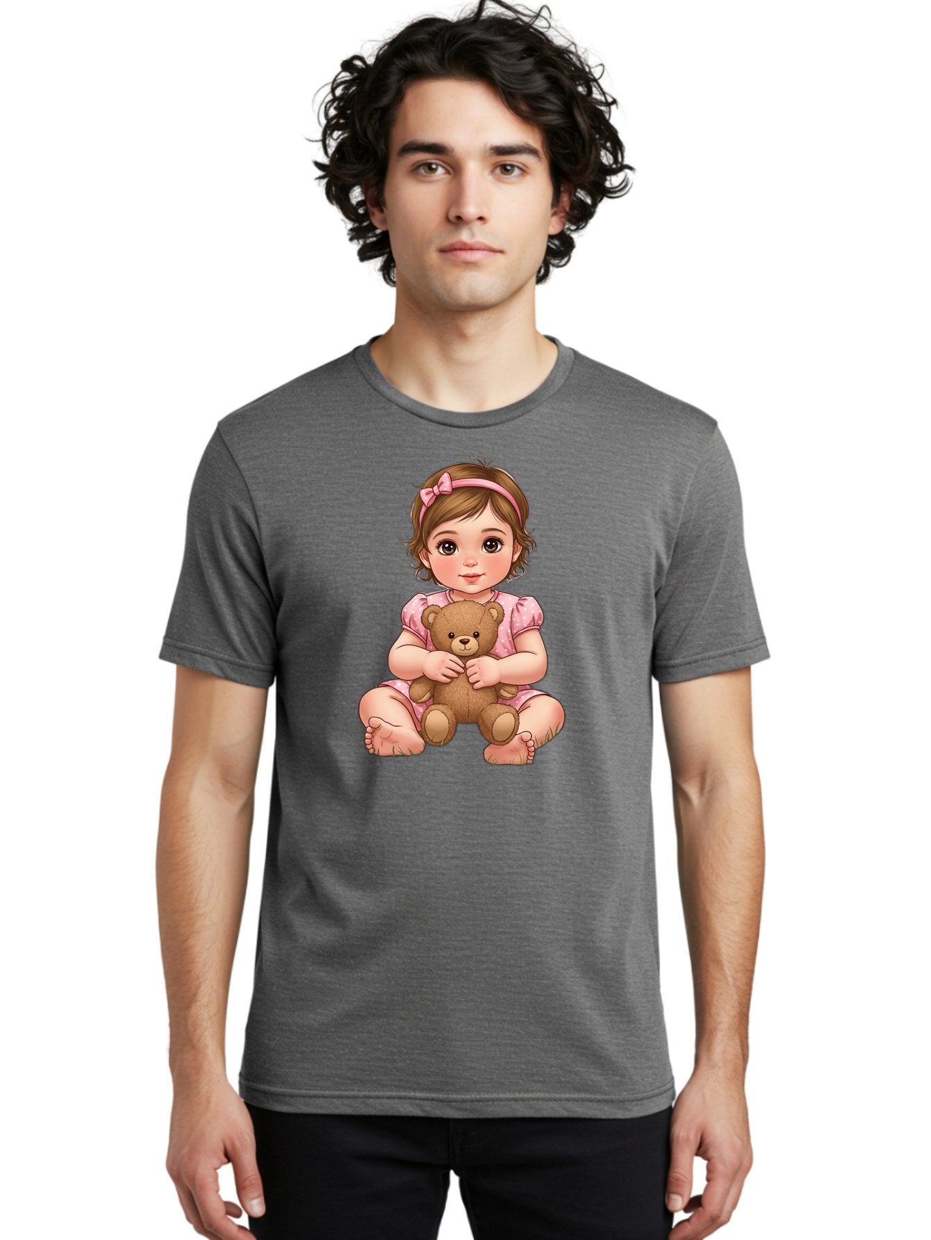 Little-Girl-Hugging-Teddy-Bear-2 Men'S Graphic Tee, 100% Cotton, Comfortable Casual Summer Wear, Machine Washable, Vintage Camera, Old Camera, Antique Camera, Black Camera, Classic Photography, Photography Equipment, Nostalgic Device, Bak820 27